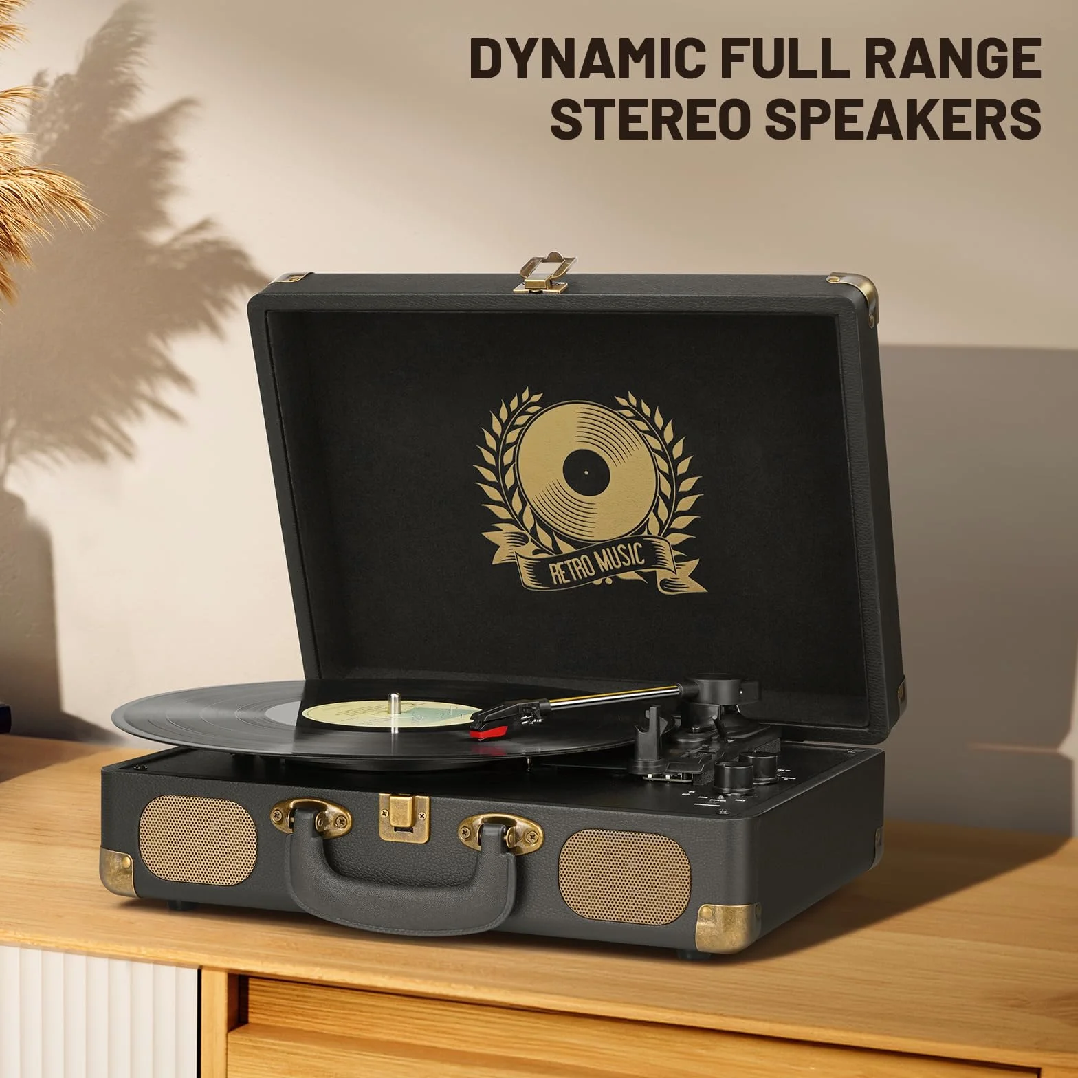 Mersoco Tourne-Disque Bluetooth Portable Vintage, Platine 3 Vitesses 33/45/78 TR/Min, Conversion USB vers MP3, Noir