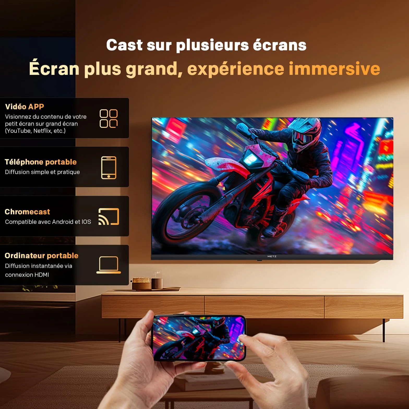 Metz 32 Pouces Smart TV Google LED QLED+ HDR10 Dolby Audio Bluetooth 5.1 DVB-T/T2/C/S/S2 CI+ 1.5GB RAM 32MQH7000Z