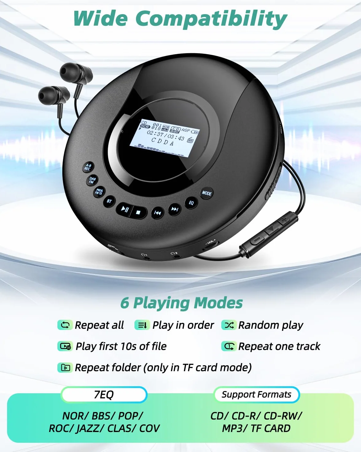 Arafuna Przenośny Odtwarzacz CD Bluetooth Radio DAB+/FM Antychokowy 2000 mAh Czarny