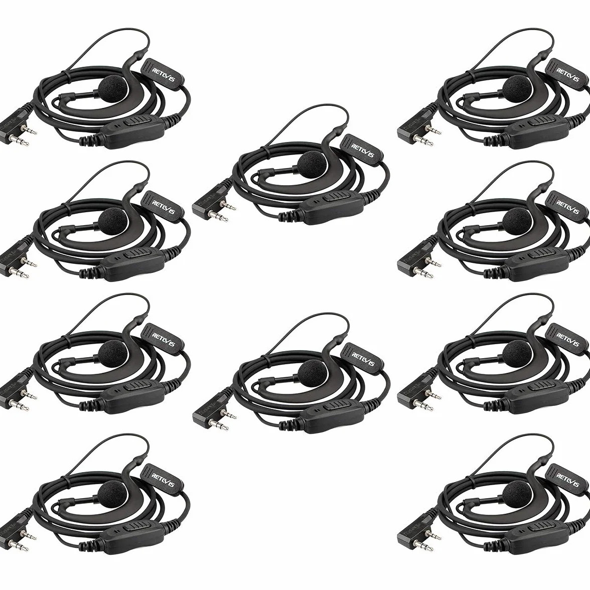 Retevis RE3120 Oreillette Talkie Walkie Type C 2 Broches Casque Compatible RT24 RT27 RT22 BaoFeng BF-888S Kenwood 10 Pièces