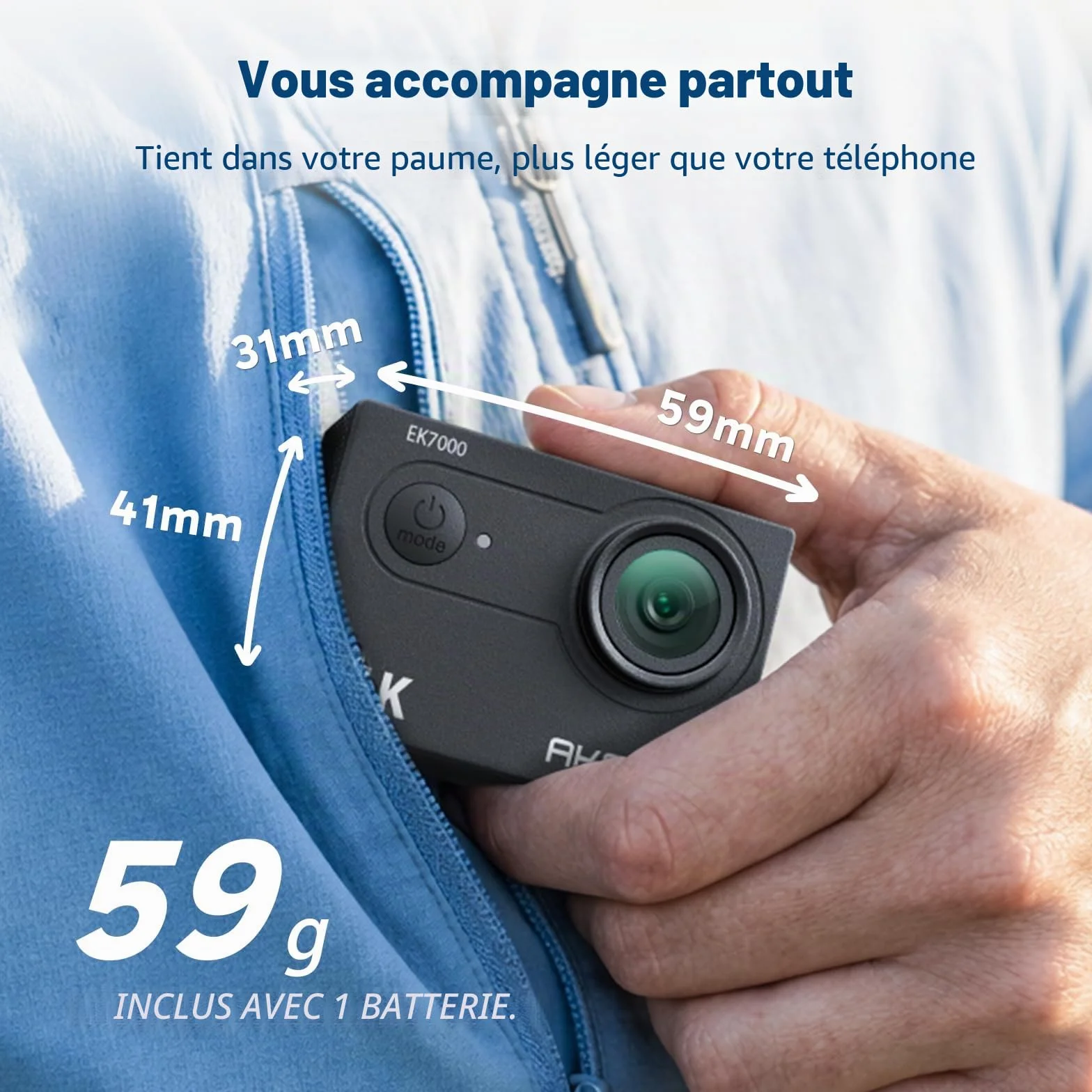 AKASO EK7000 Caméra Sport 4K 30fps 20MP WiFi Étanche 30M Stabilisation Grand Angle 170° Télécommande 2.4G