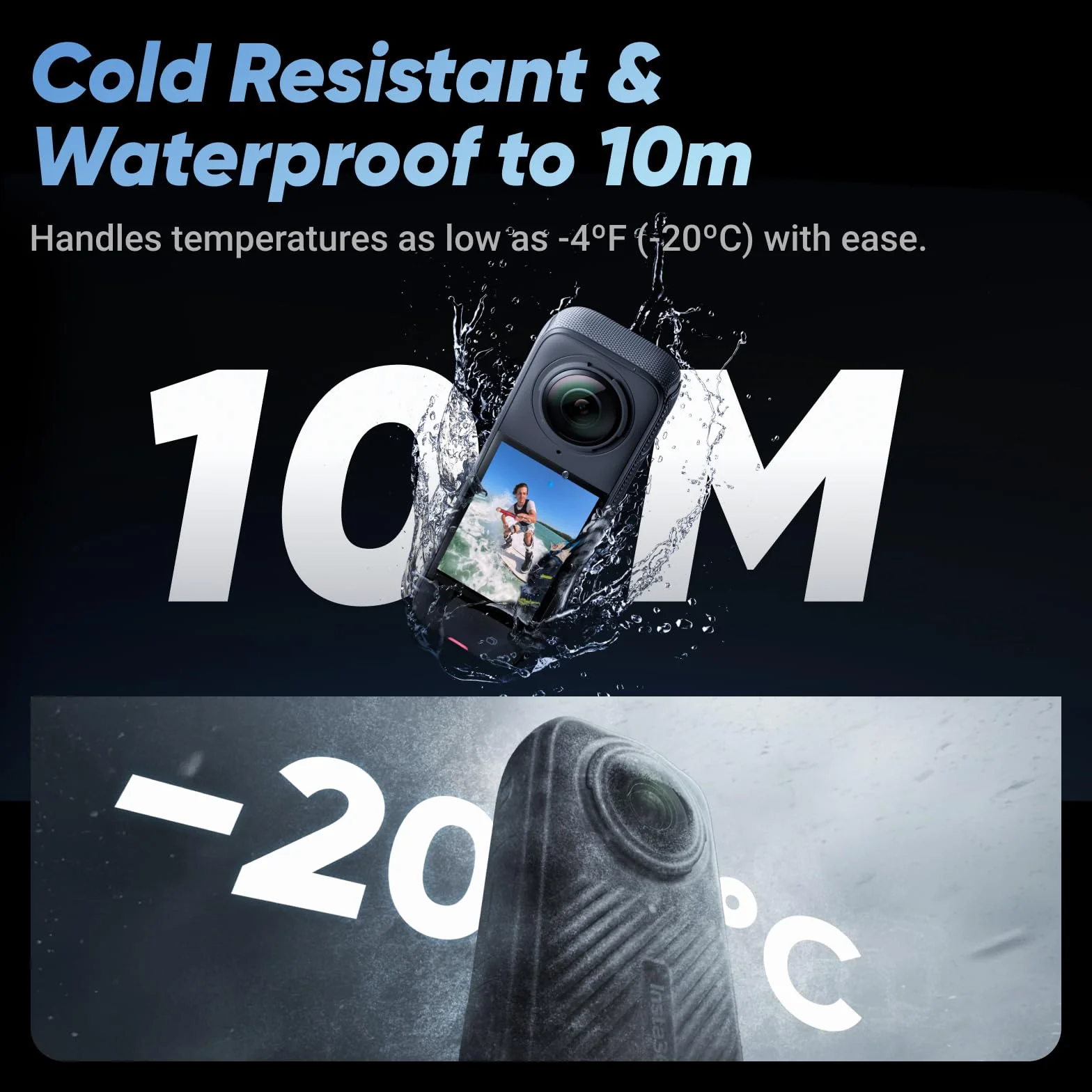 Insta360 X4 Pack Standard Caméra d'action 360° 8K étanche Grand Angle 4K Effet Perche Invisible protège-objectifs Amovibles 135 Min autonomie stabilisation