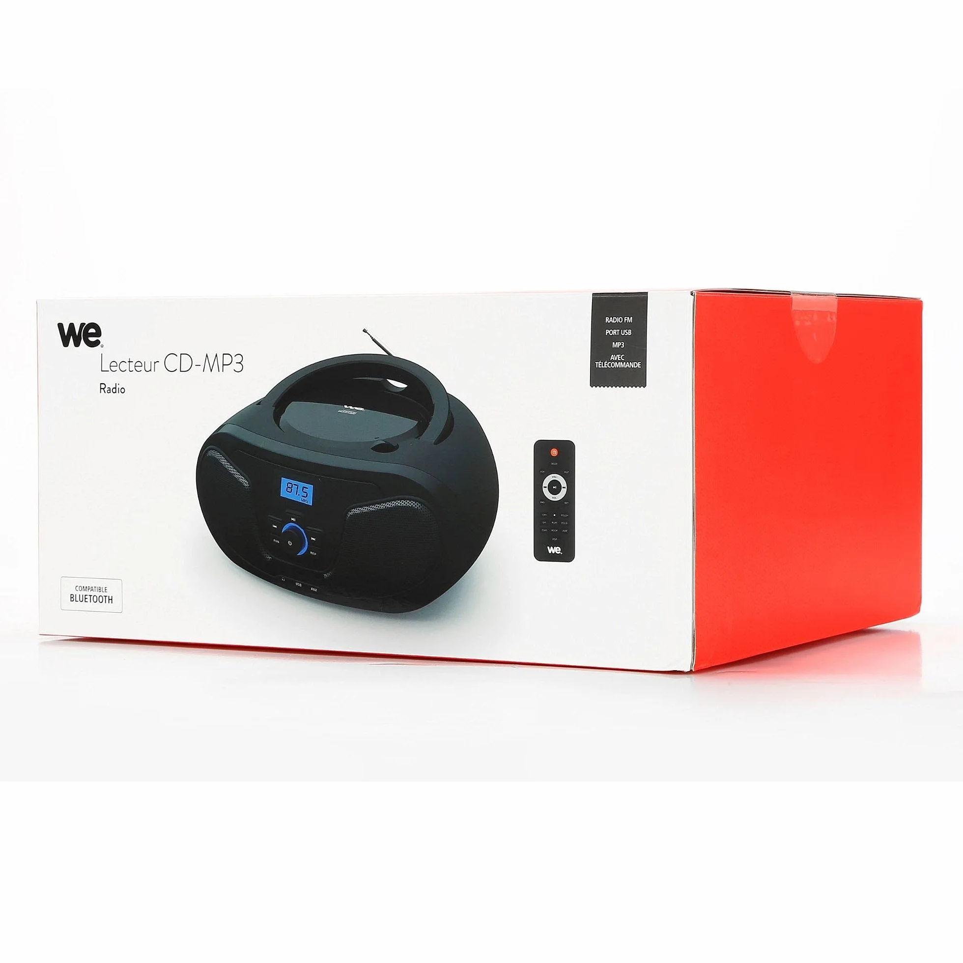 WE Lecteur Radio CD-USB MP3 Bluetooth avec télécommande 2x2W Noir