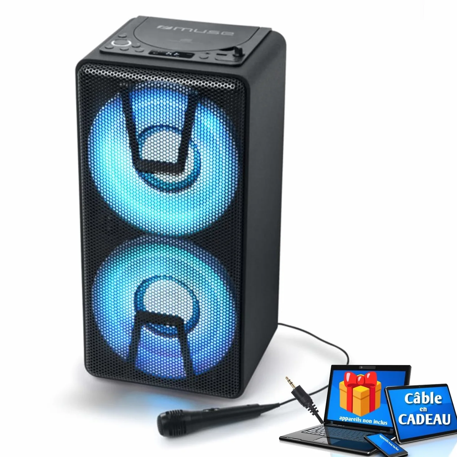 Enceinte autonome à LED Party box portable avec lecteur CD 150W BT CD AUX USB