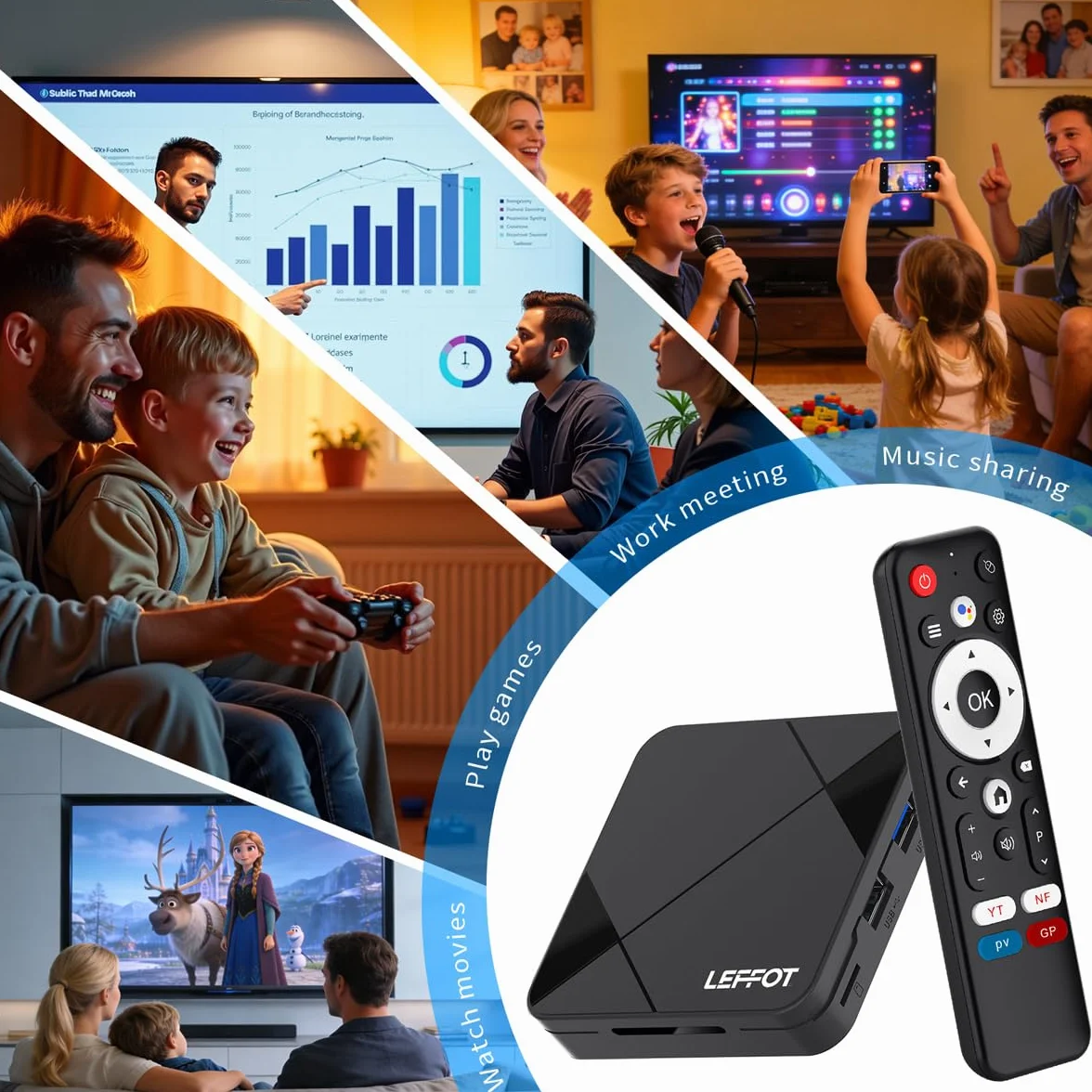 LEFFOT Android 14 TV Box 4K Ultra HD RK3518 Quad-Core A53 2GB RAM 16GB ROM WiFi 6 BT 5.4