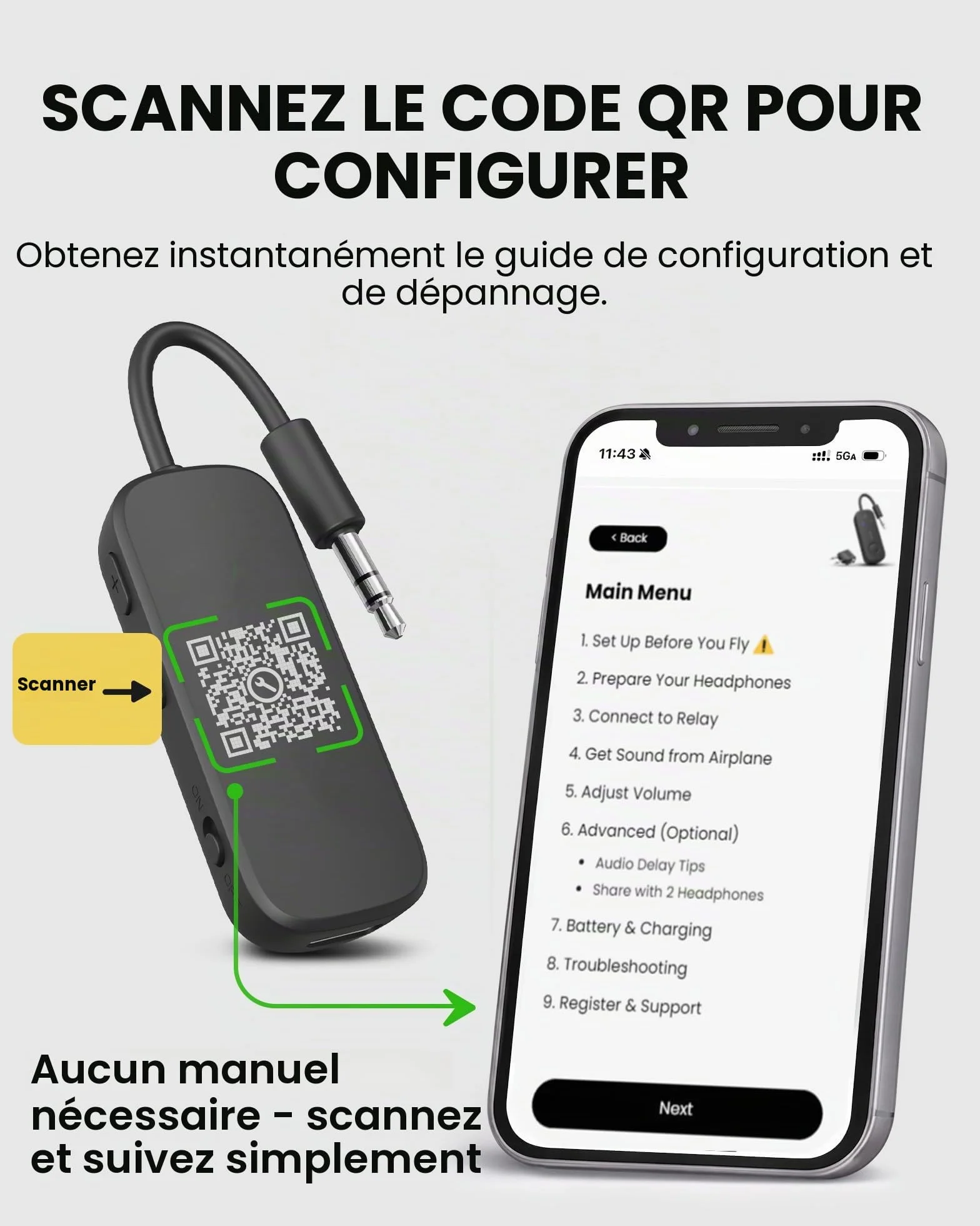 Avantree Relay Adaptateur Bluetooth 5.3 Avion Qualcomm aptX Adaptive 20H Autonomie Emetteur Audio sans Fil 3,5mm
