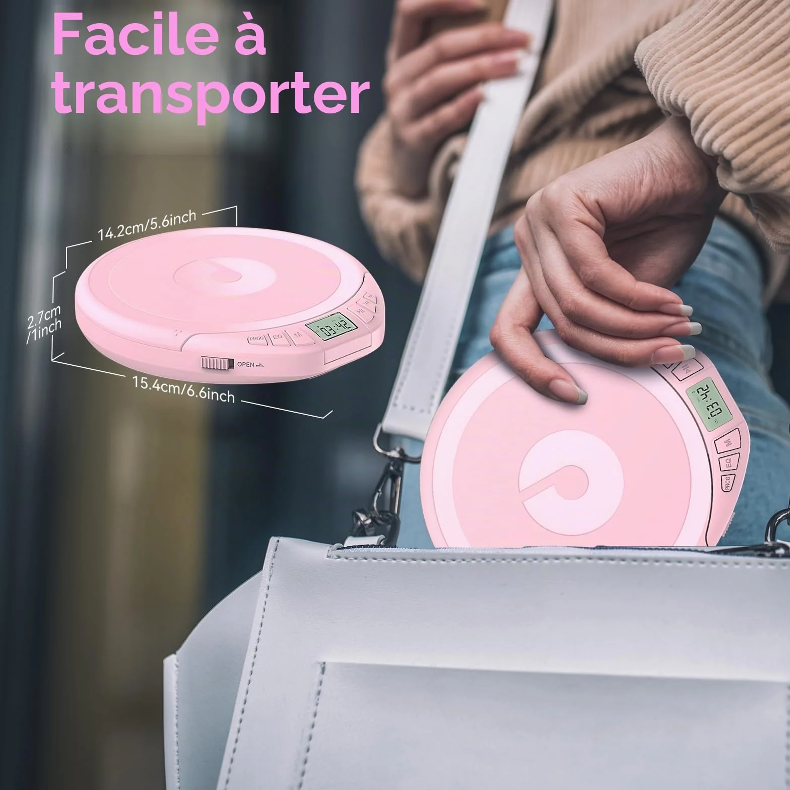 Gueray Lecteur CD Portable avec Casque Écran LCD Protection Anti-Saut Lecture HiFi Rose