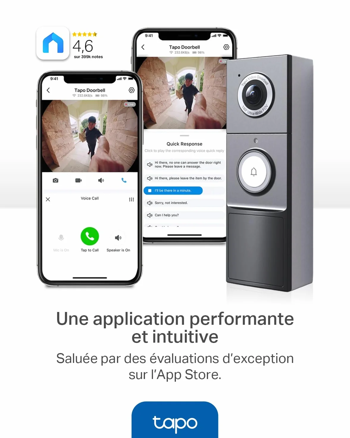 Tapo D235 Sonnette sans Fil avec Caméra 2K+ 5MP IP66 Étanche 180° Vision Ultra-Large Vision Nocturne Couleur Audio Bidirectionnel Détection AI