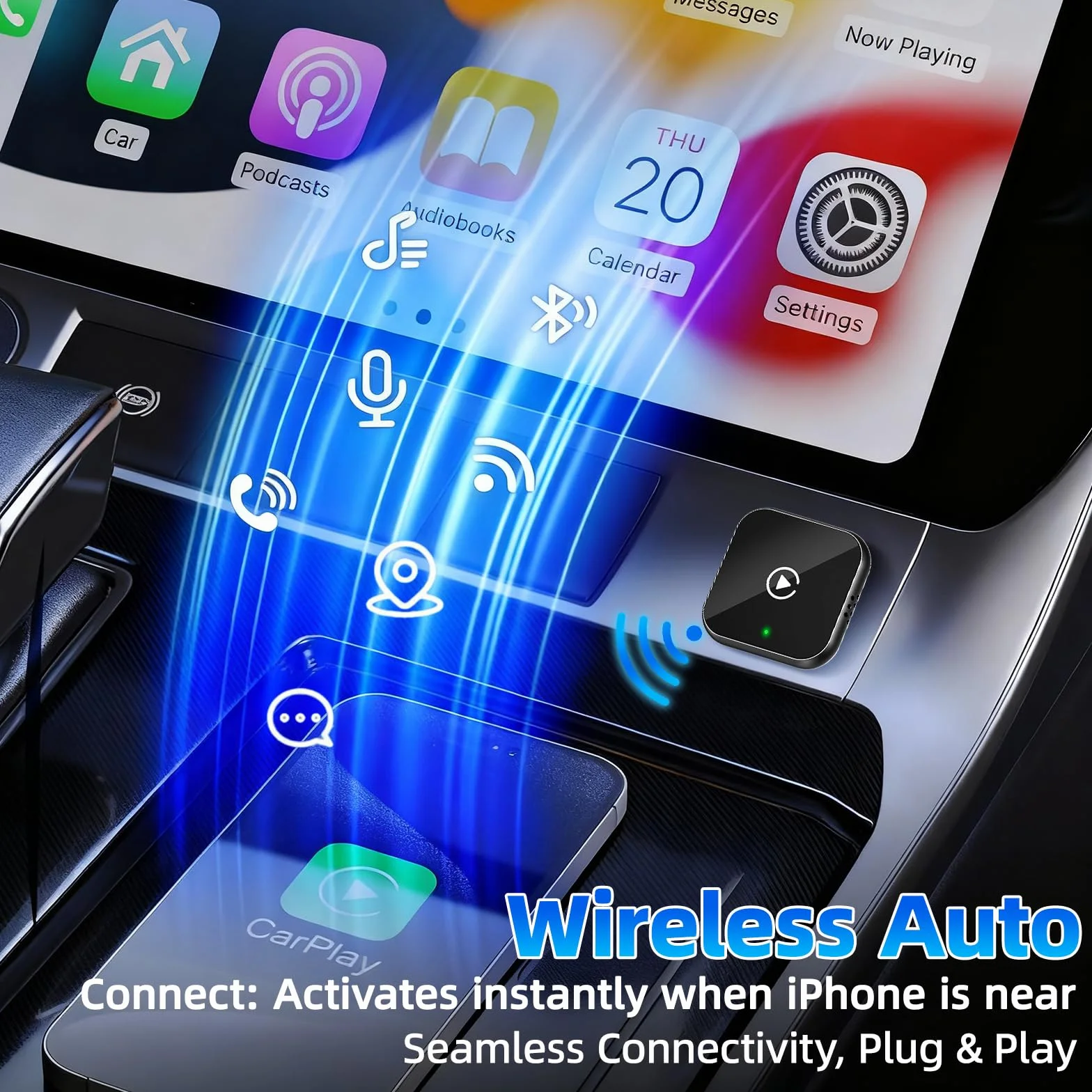 Adaptateur CarPlay sans fil Puce quadricœur 5G sans Latence Compatible Véhicules Après 2016