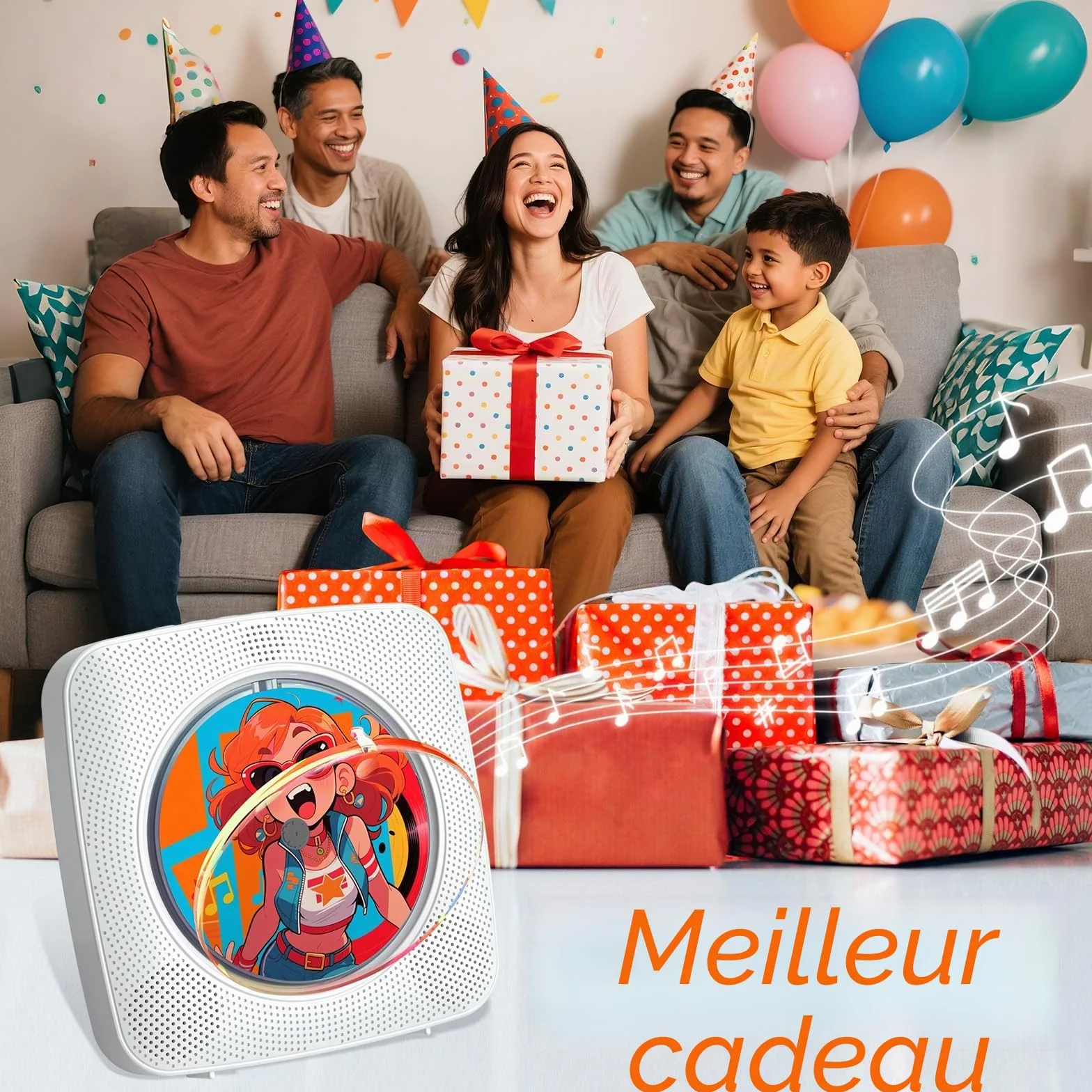Gueray Lecteur CD Portable Bluetooth 1800 mAh Radio USB AUX Blanc