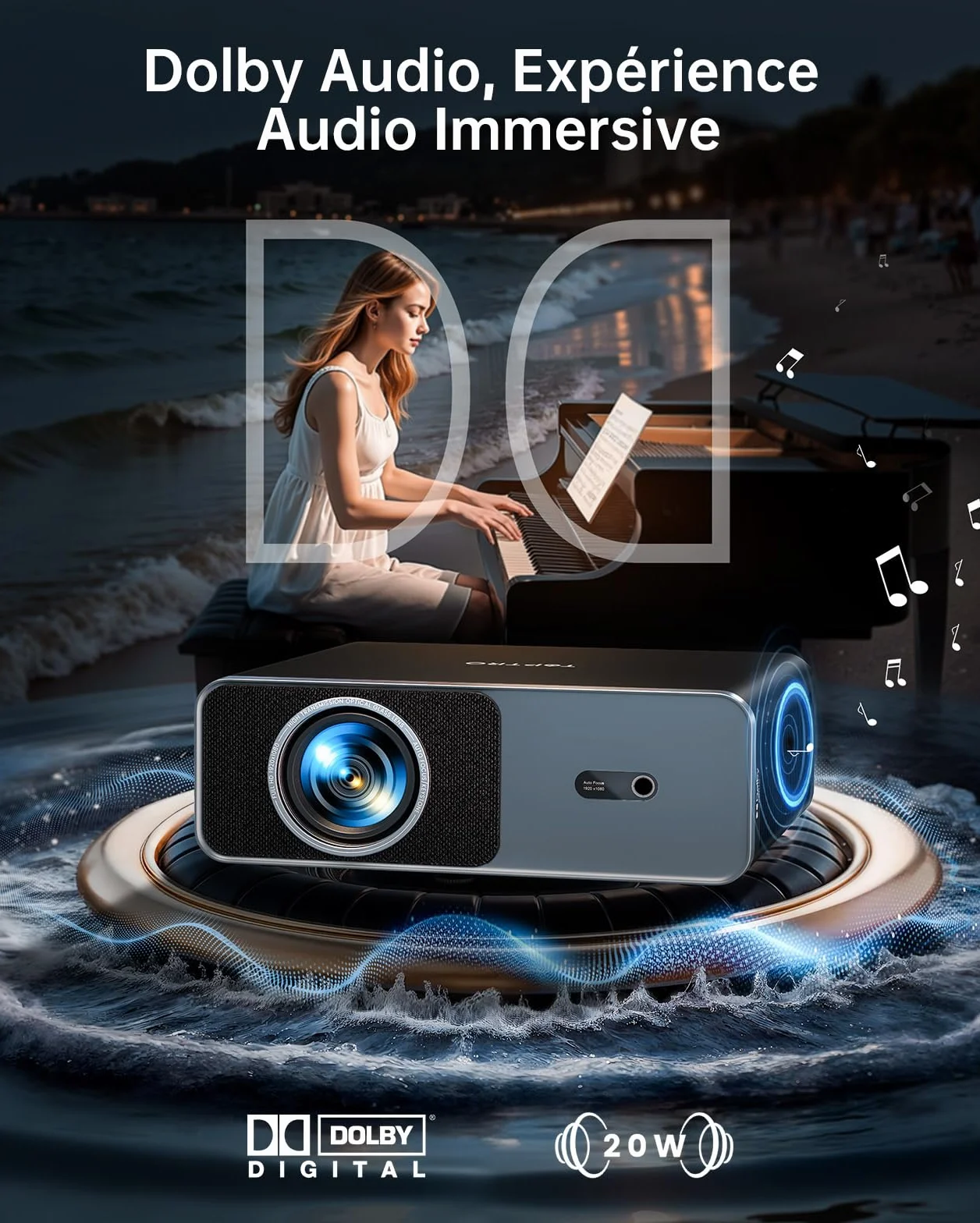 TOPTRO Vidéoprojecteur 4K 1000ANSI Portable WiFi6 Bluetooth Auto Focus Keystone 1080P FHD Home Cinéma