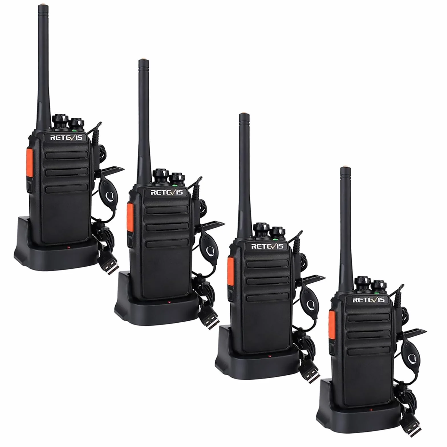 Retevis RT24 Plus Talkie Walkie Professionnel PMR446 16 Canaux CTCSS/DCS Longue Portée Noir 4 Pcs