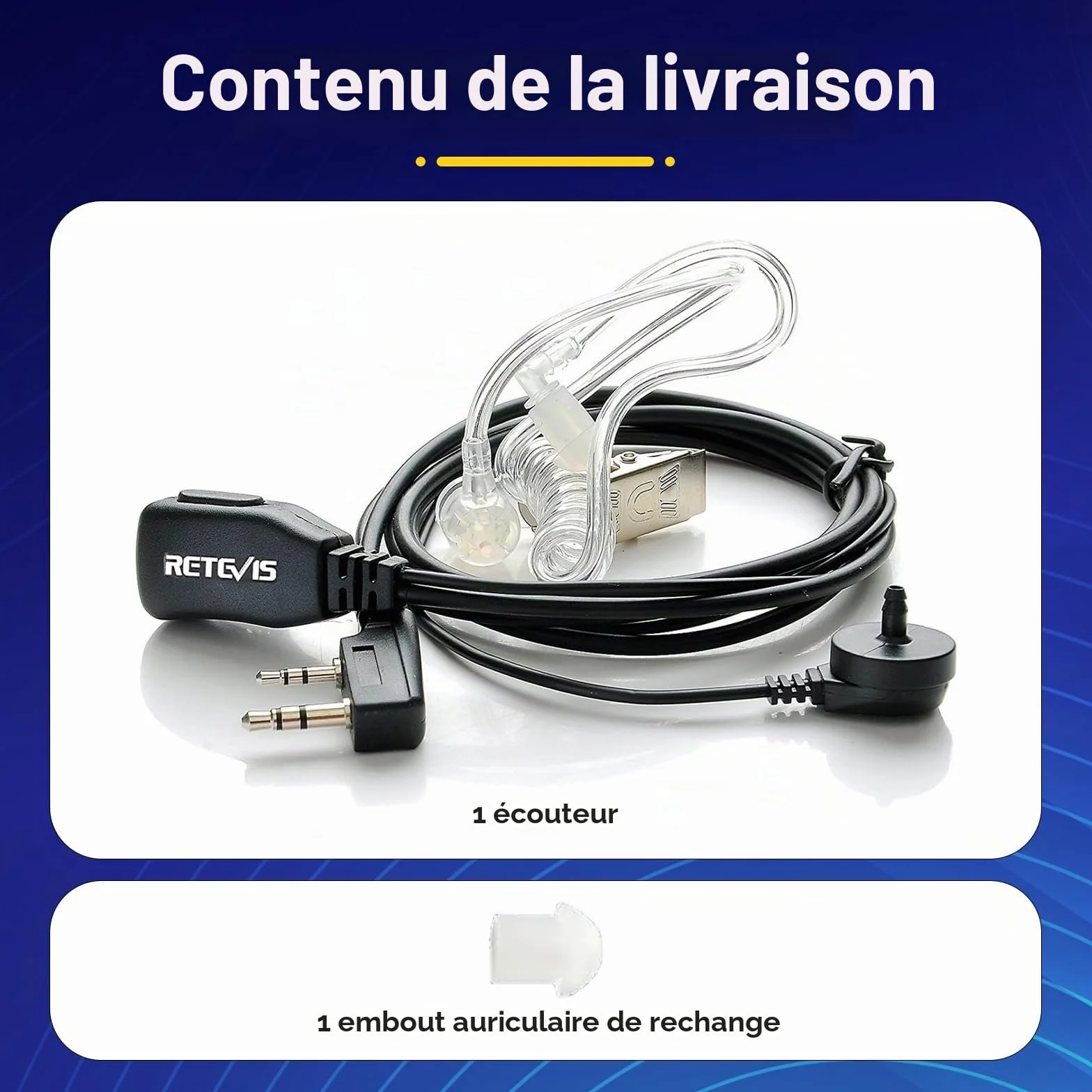 Retevis Lot de 10 écouteurs sans Fil à 2 Broches Compatible Talkie Walkie RT24 RT27 RT22 Baofeng BF-88E Kenwood