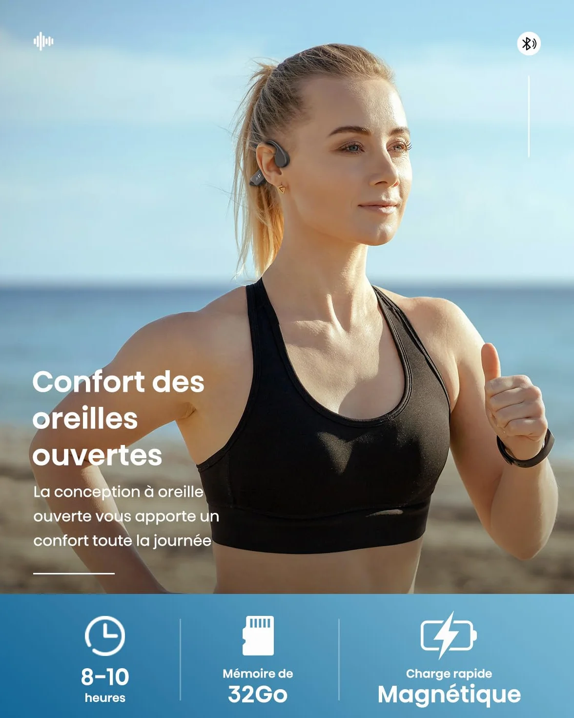 Casque Conduction Osseuse Bluetooth 5.4, Écouteur Natation IP68, Mémoire MP3 32G