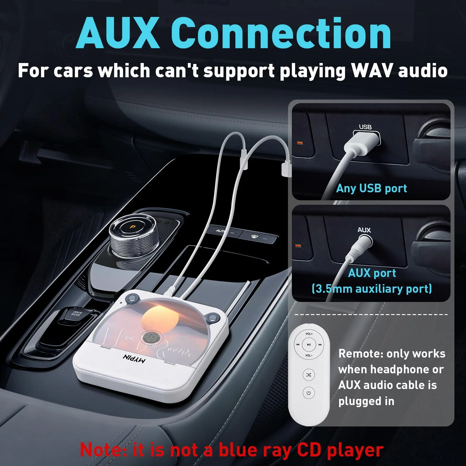 Lecteur CD Portable USB AUX Externe Compatible Autoradio Ordinateur Téléviseur Universel CD CD-MP3