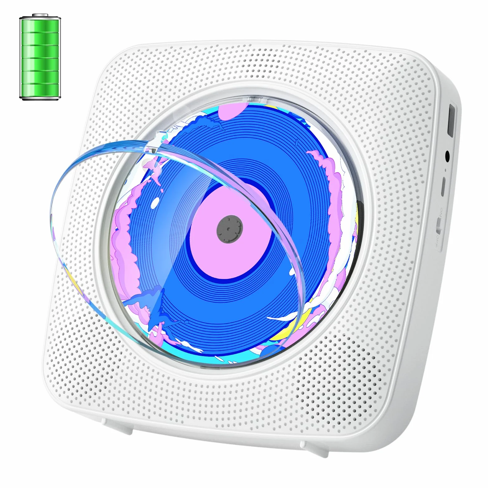 Lecteur CD Portable Bluetooth Kegaudio avec Radio, Télécommande, USB, AUX 3,5 mm Blanc