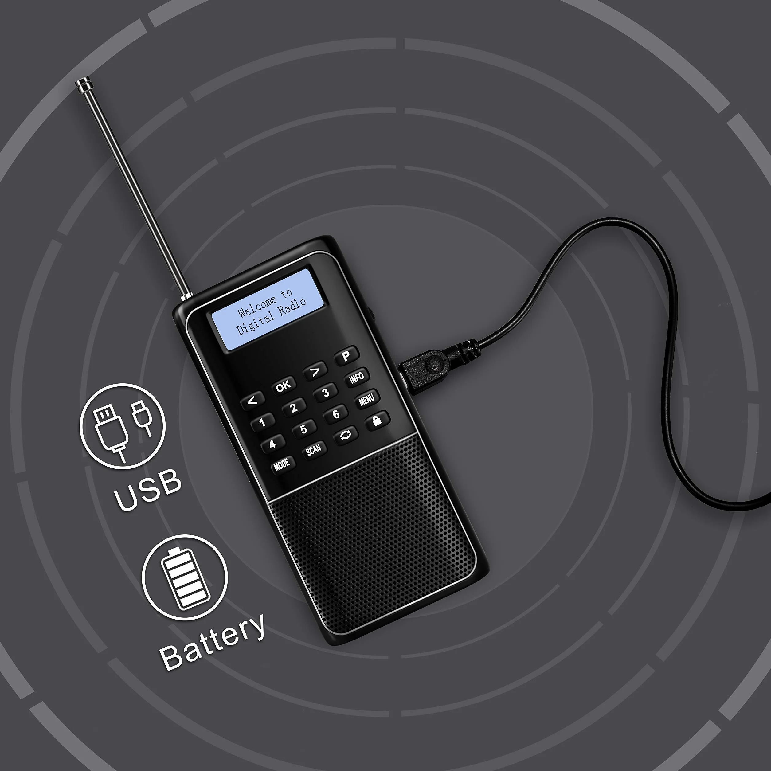 Raddy RD23 Radio Numérique Portable DAB/DAB+ Bluetooth 110 Stations Préréglées FM Rechargeable USB-C Noir