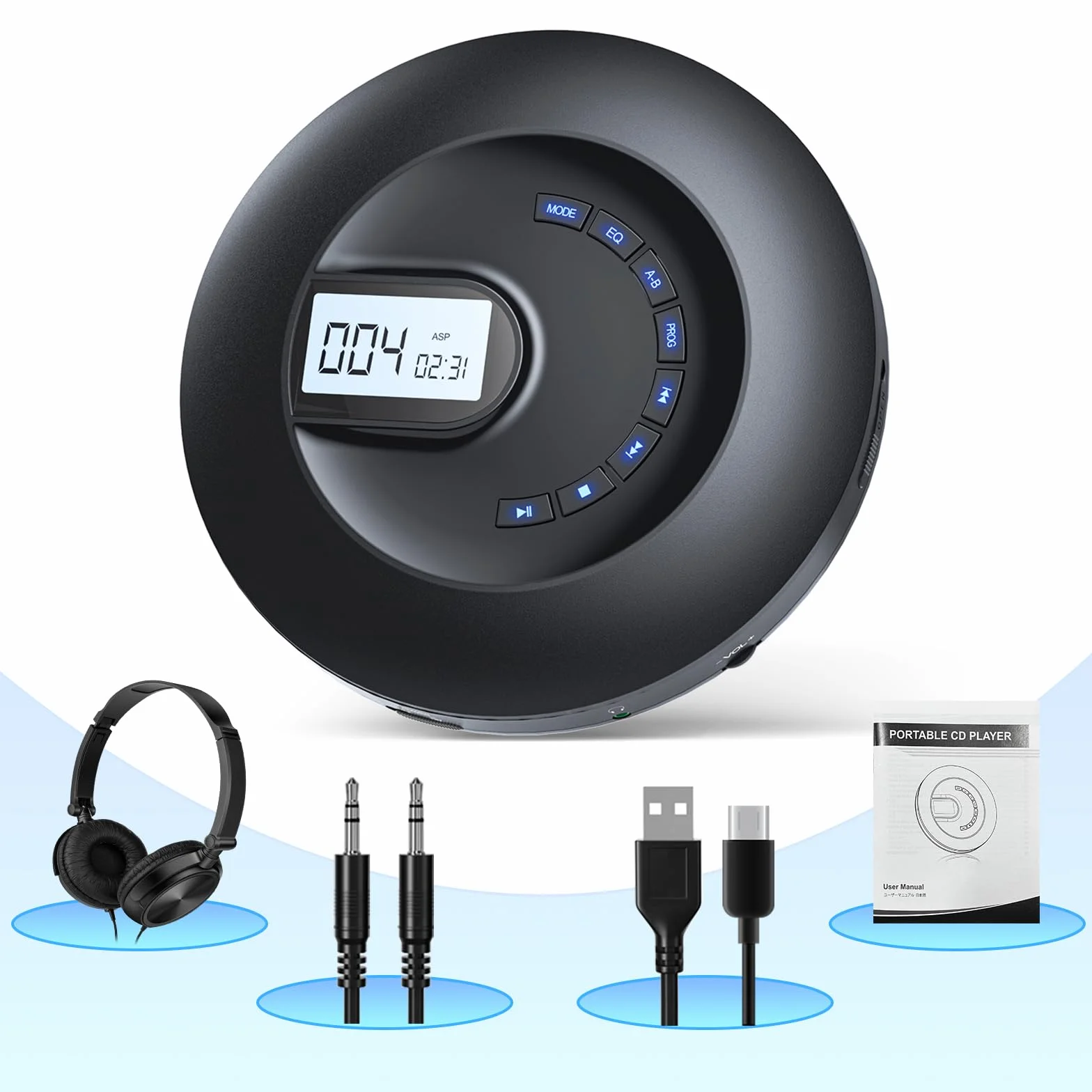 Lecteur CD Portable Rechargeable pour Voiture Arafuna avec Anti-Skip, Écran LCD, Câble AUX