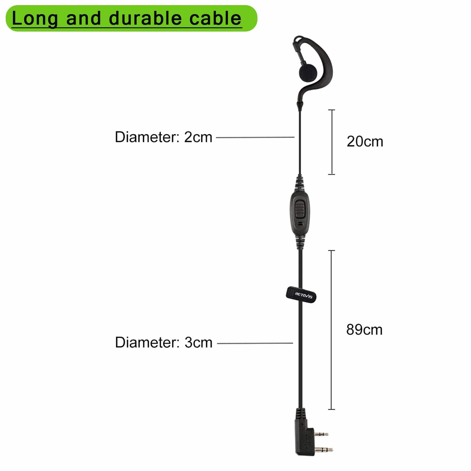 Retevis RE3120 Oreillette Talkie Walkie Type C 2 Broches Casque Compatible RT24 RT27 RT22 BaoFeng BF-888S Kenwood 10 Pièces