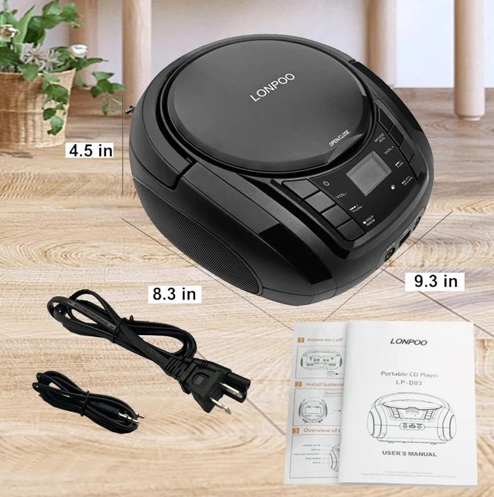 Lecteur CD Bluetooth LP-D03 Radio FM Portable Stéréo MP3 USB AUX