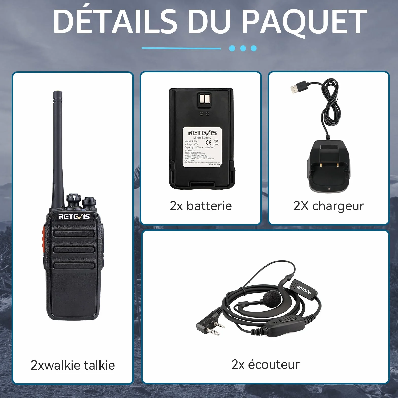 Retevis RT24 Plus Talkie Walkie PMR446 Radio Portable Rechargeable Noir 1 Paire