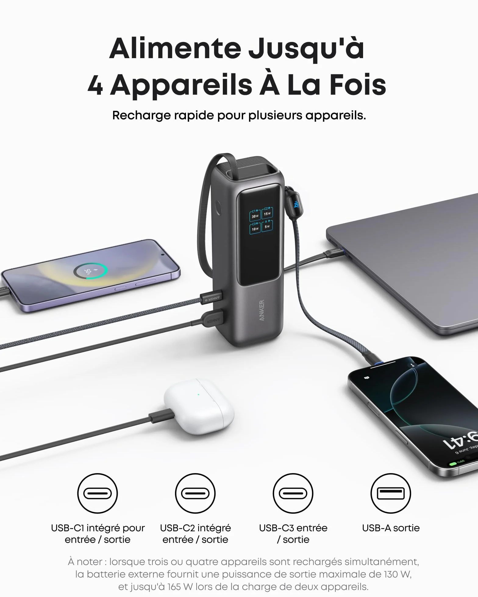 Anker Batterie Externe 25000mAh 165W 3 Ports USB C pour Ordinateurs Portables iPhone MacBook Samsung