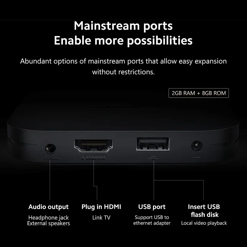 Xiaomi Mi TV Box S 2nd Gen, 4K Ultra HD Streaming, Bluetooth, Wi-Fi, 2GB RAM 8GB ROM, Noir