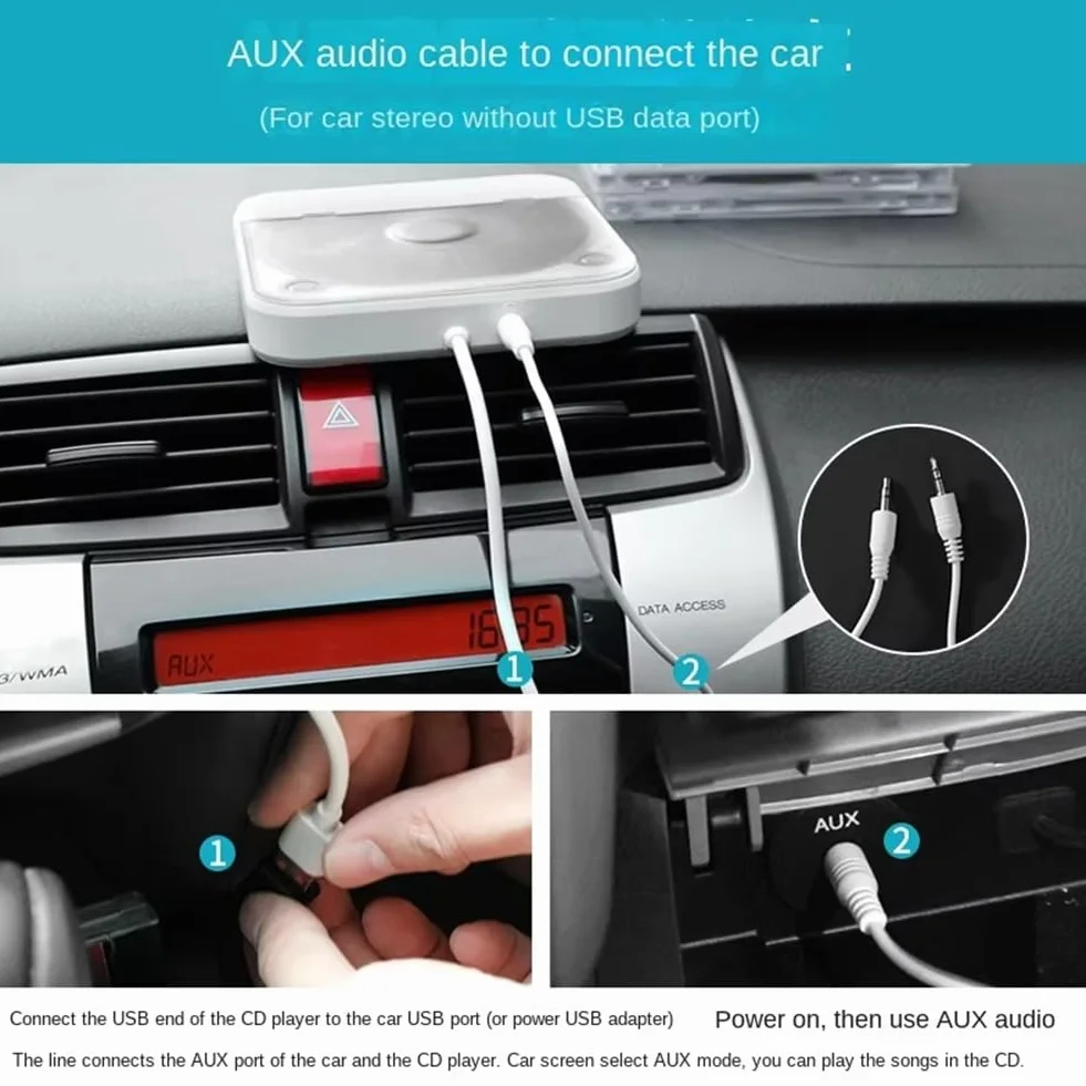 Lecteur CD universel externe pour voiture avec câble AUX USB