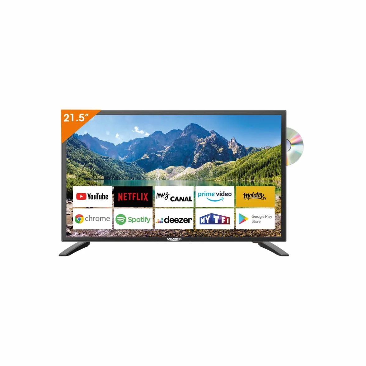 Antarion Pack TV LED 21.5" 54cm Smart Connect Lecteur DVD Intégré Support Camping Car