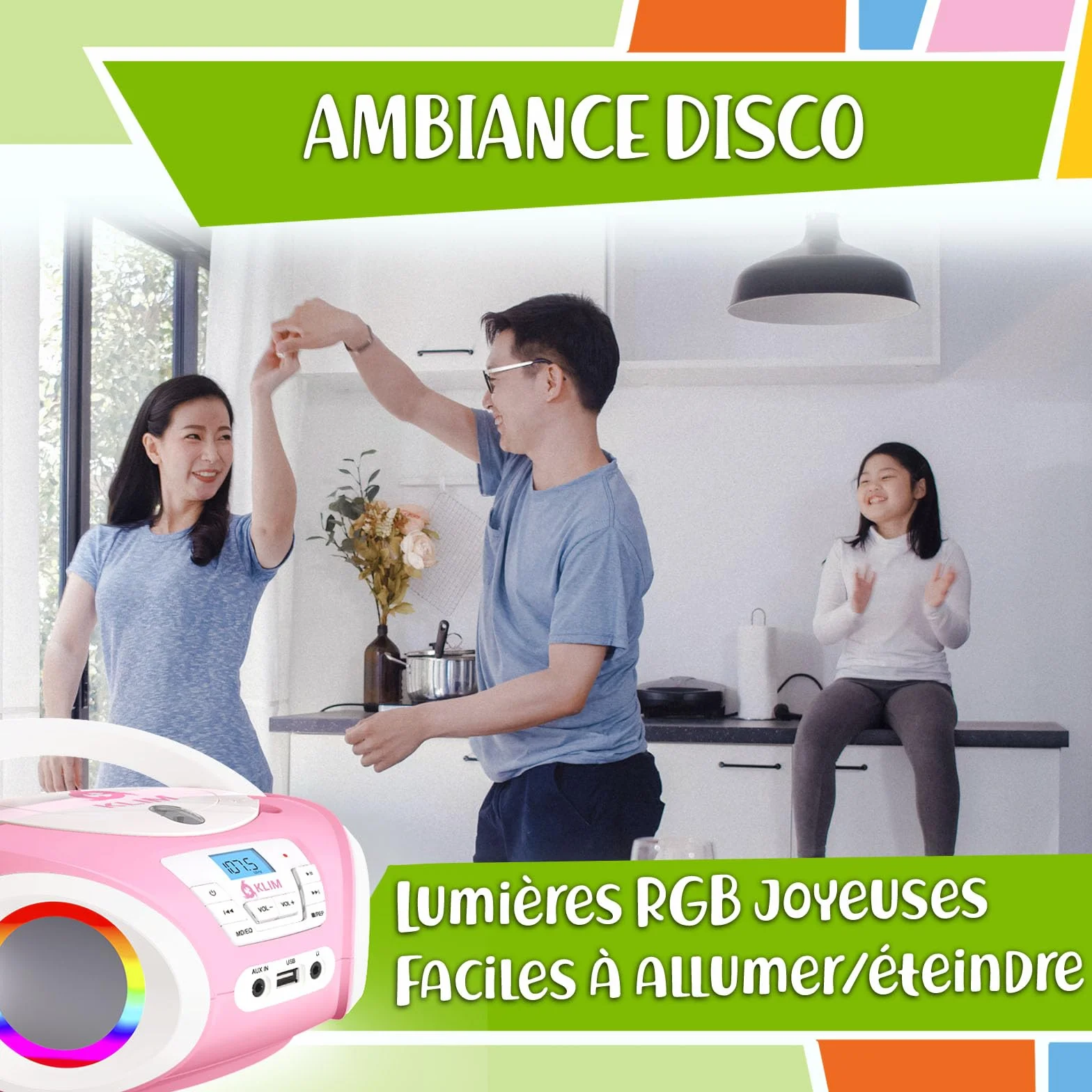 KLIM Candy Lecteur CD Enfant Radio FM Rose avec Haut-parleurs
