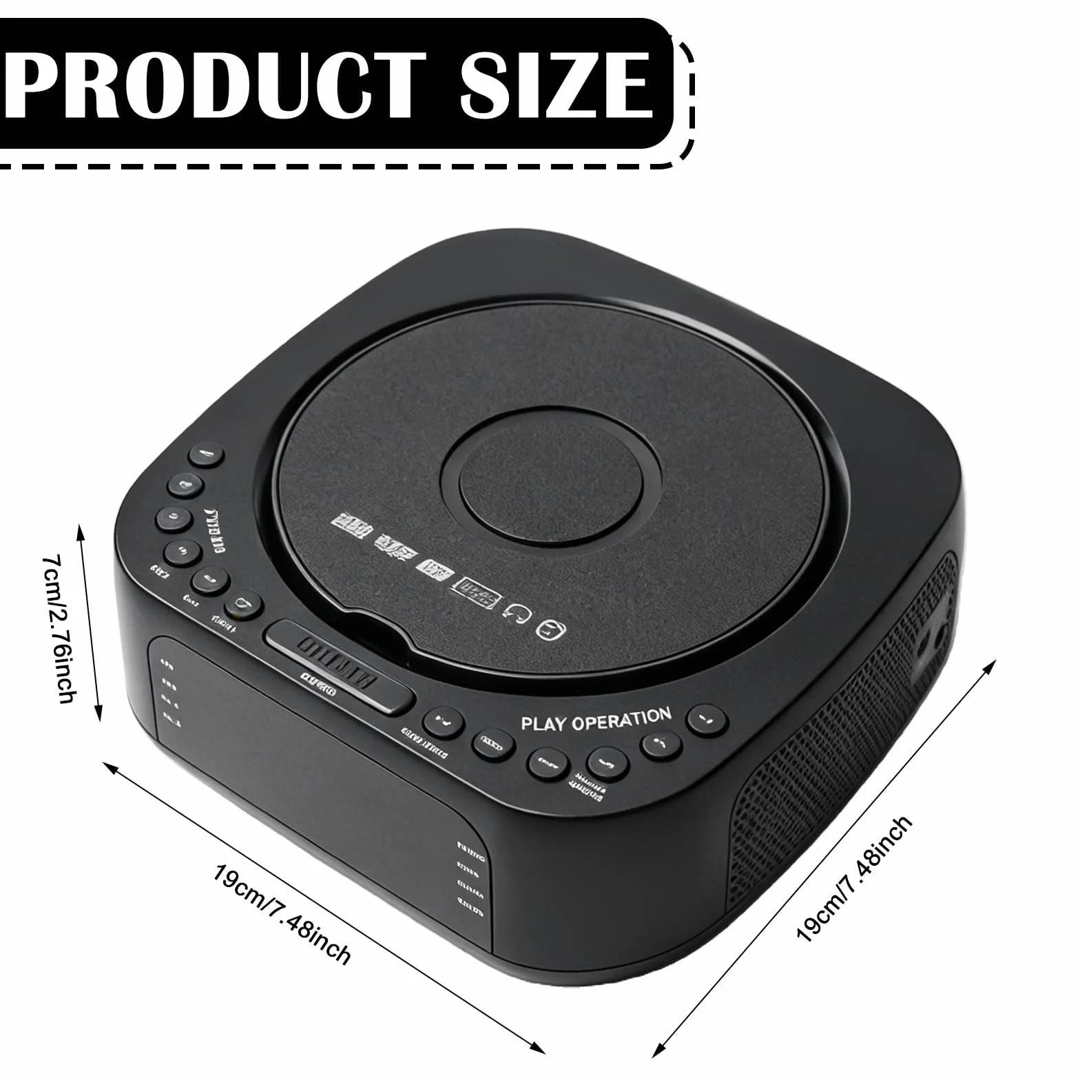 Lecteur CD portable Bluetooth radio FM MP3 double haut-parleur stéréo réveil SleepTimer rechargeable USB AUX grand écran télécommande noir