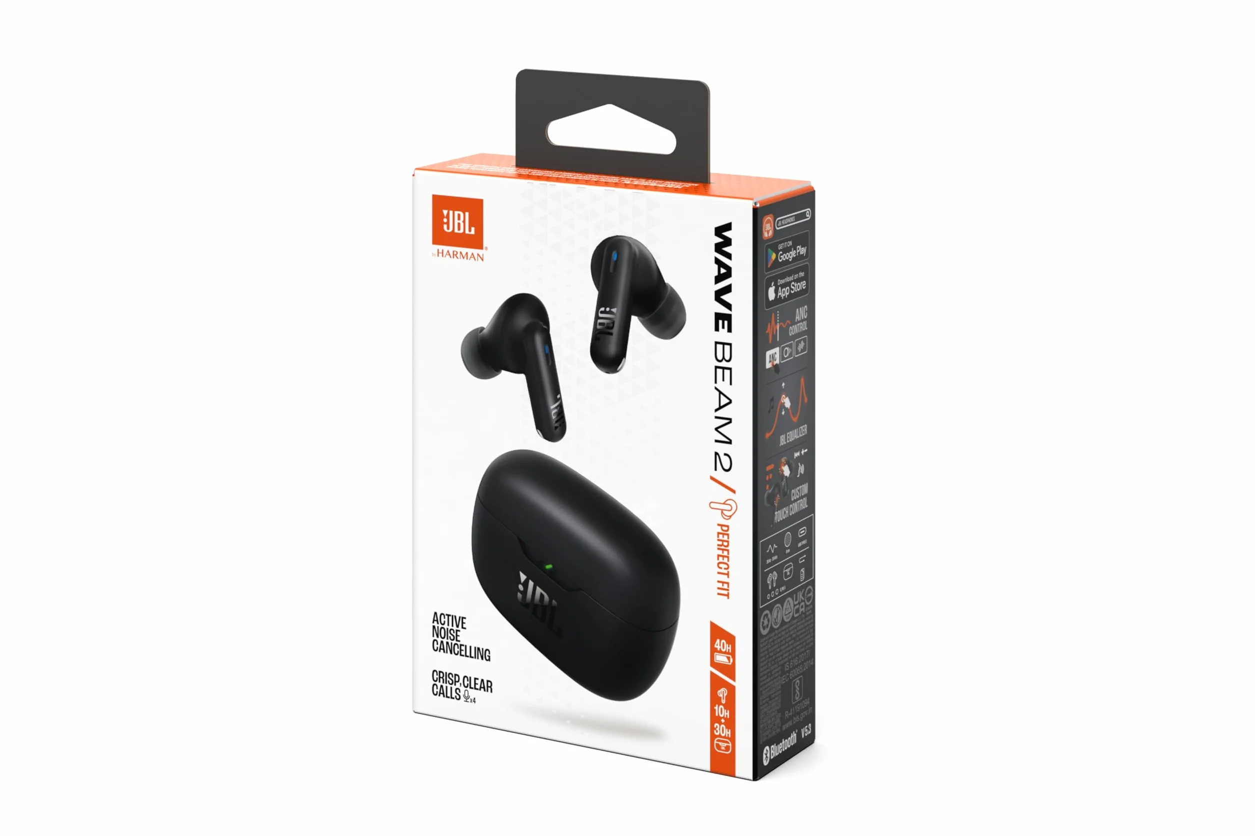 JBL Wave Beam 2 Écouteurs sans Fil Bluetooth réduction de Bruit 40 Heures Autonomie Son JBL Pure Bass Noir