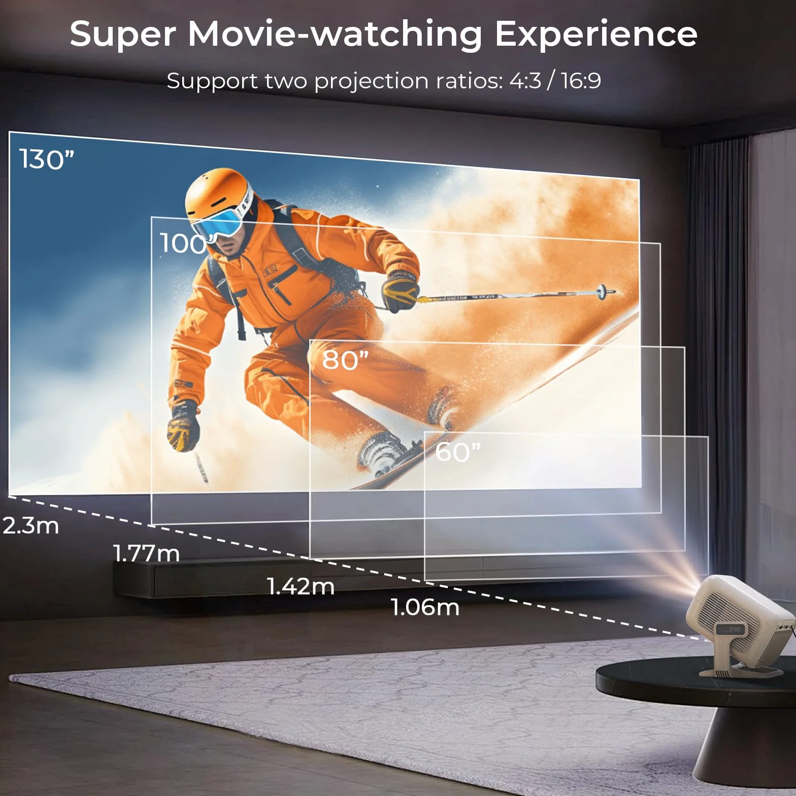 LYNCAST N300 Mini Projector FHD 1080P Natif 4K Supportée Android 13 Bluetooth 5.4 WiFi 6 Auto Keystone