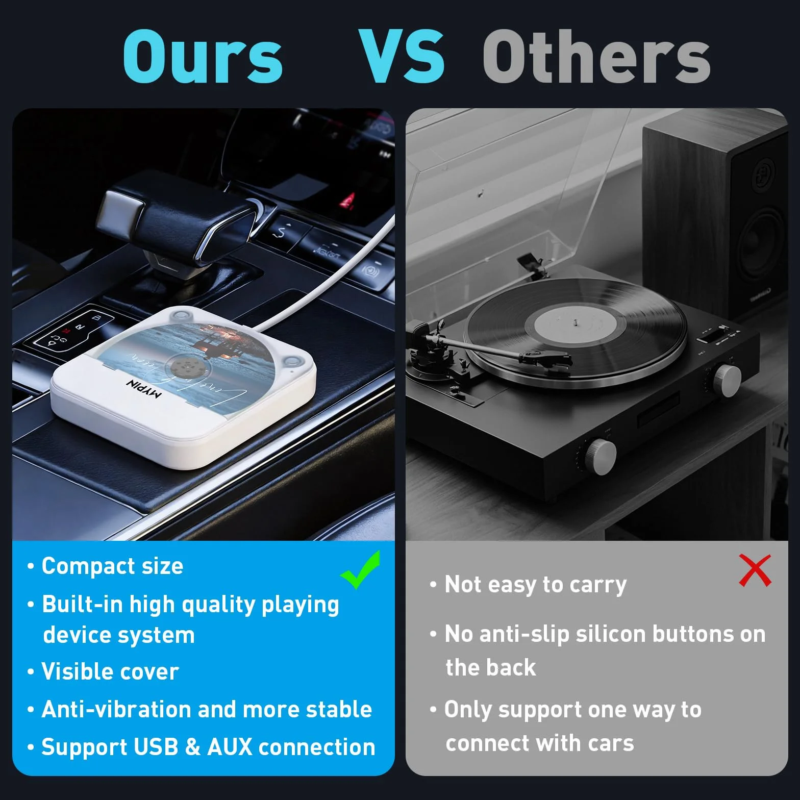 Lecteur CD Portable USB AUX Externe Compatible Autoradio Ordinateur Téléviseur Universel CD CD-MP3