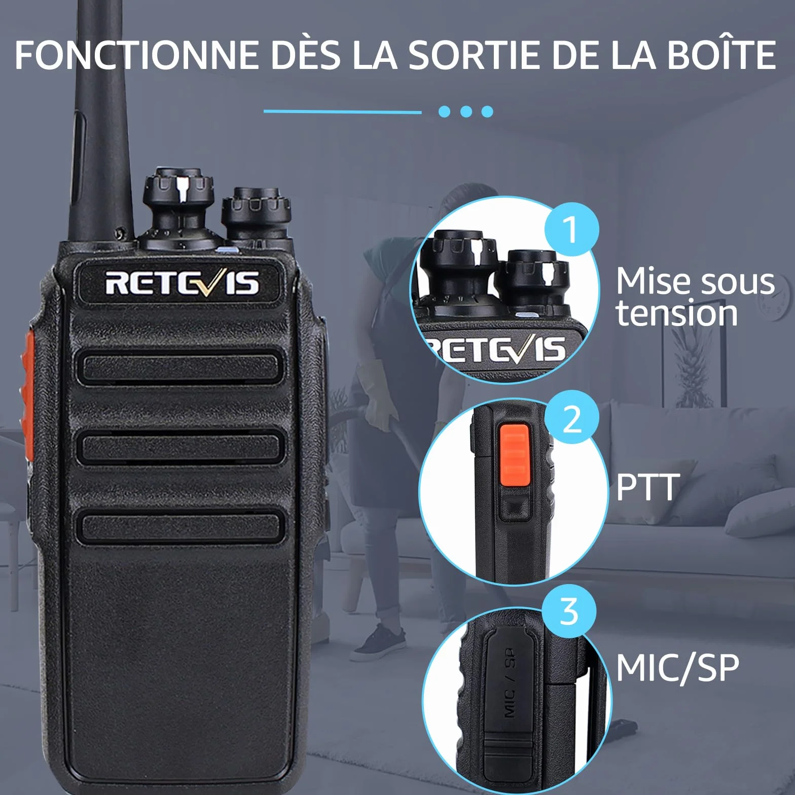 Retevis RT24 Plus Talkie Walkie PMR446 Radio Portable Rechargeable Noir 1 Paire