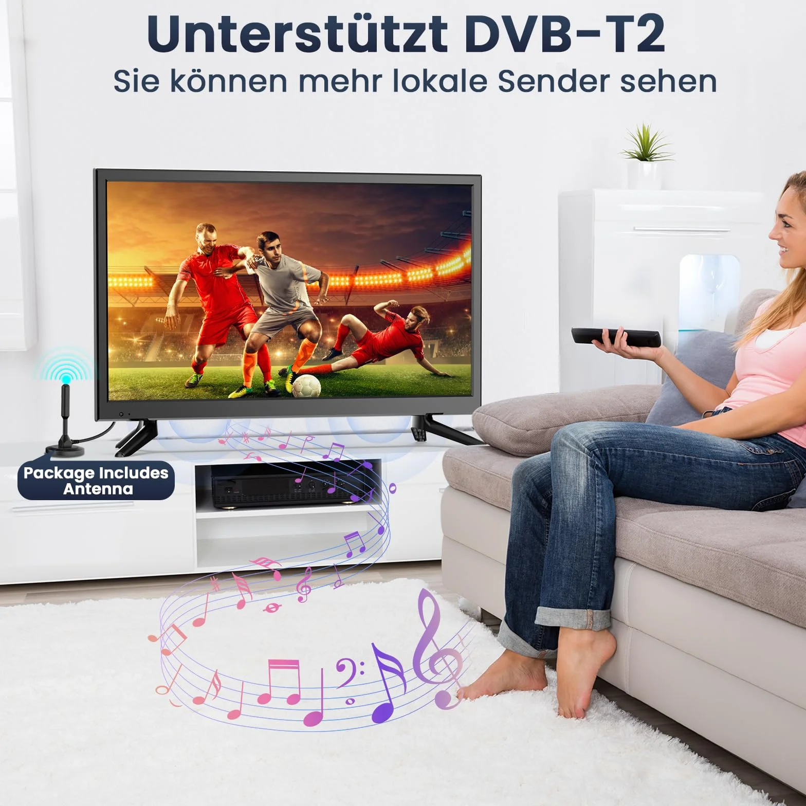 Desobry Mini téléviseur 22 Pouces 1080p Lecteur DVD intégré Tuner DVB-T2 HDMI USB AV Combo TV-DVD 12 V Camping-Car