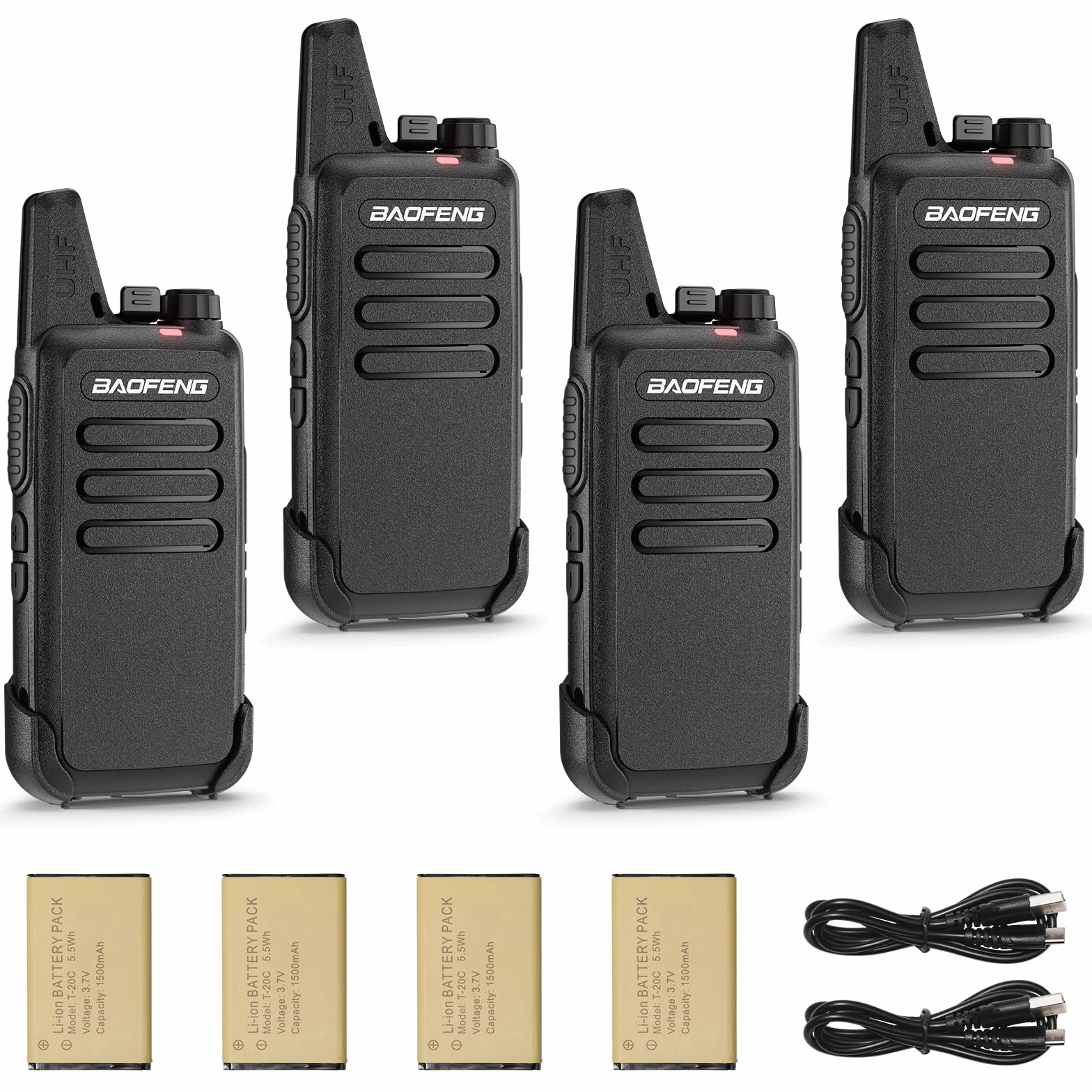 BAOFENG T22 PMR446 Talkie-walkie 16 canaux bidirectionnelle Radio 1500 mAh Batterie Rechargeable Portable Lot de 4
