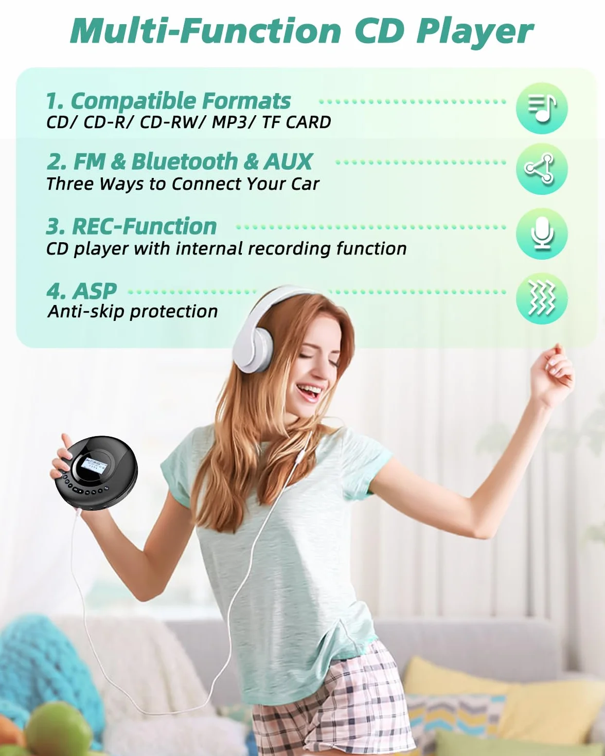 Arafuna Przenośny Odtwarzacz CD Bluetooth Radio DAB+/FM Antychokowy 2000 mAh Czarny