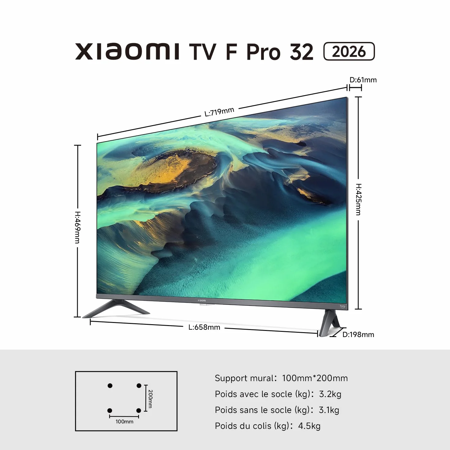 Xiaomi TV F Pro 32 81 cm QLED Smart TV Fire OS7 Contrôle Vocal Alexa Dolby Audio DTS Virtual:X Compatible Apple AirPlay