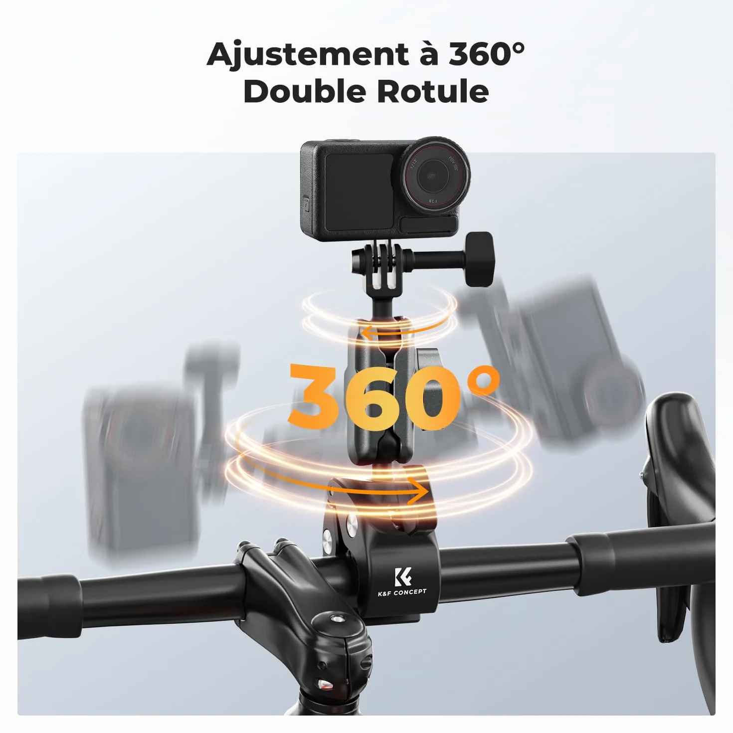 K&F CONCEPT Support Super Pinces pour Caméra Double Tête à Sphère 360° Compatible GoPro Hero 13/12 Insta360 X5/X4 Osmo Action 5 Pocket 3