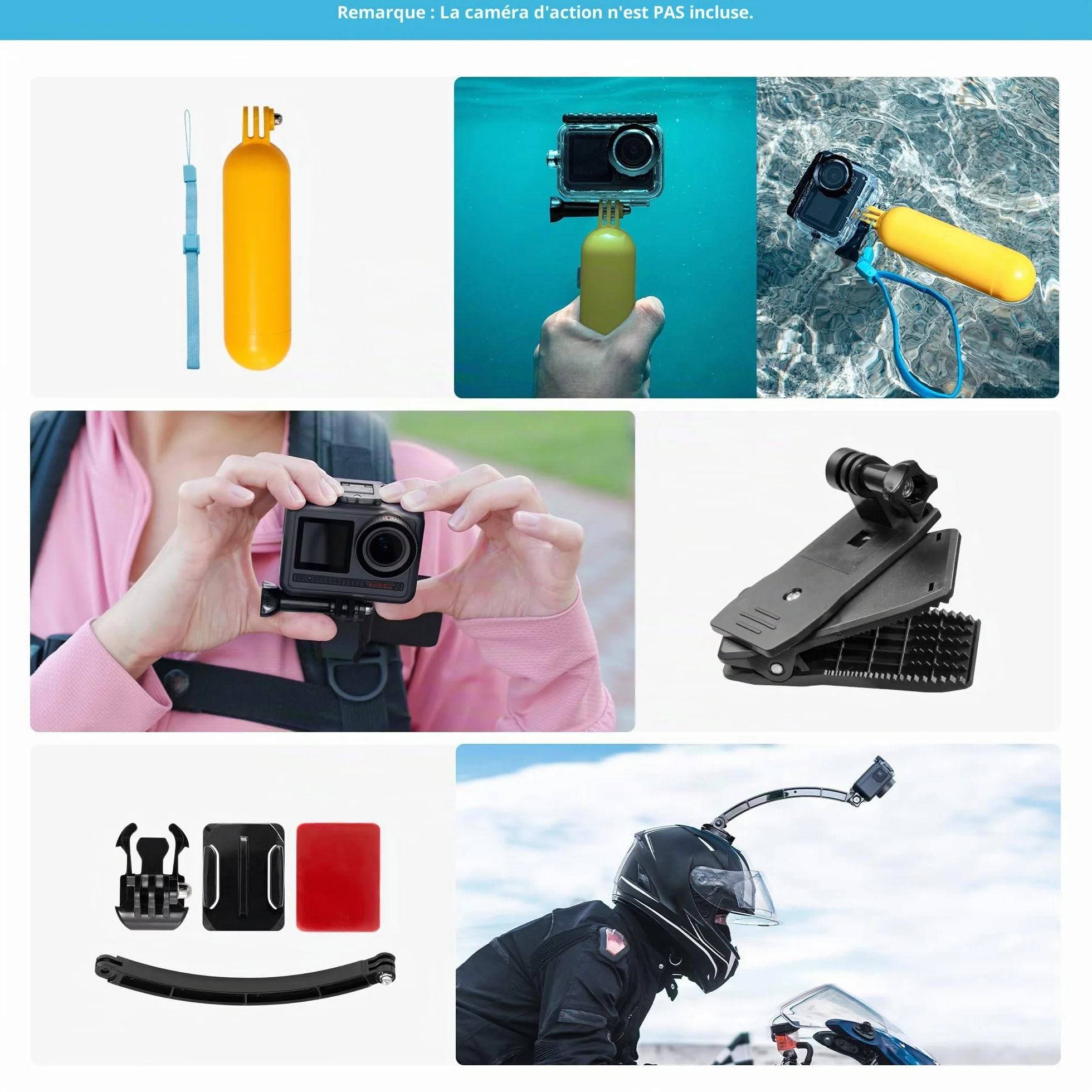 AKASO Kit d'accessoires pour caméra d'action 60 en 1 avec Sac de Collecte Compatible EK7000 EK7000 Pro Brave 4 Brave 7 Le Brave 7 V50X V50 Pro V50 Elite GoPro Hero 11 10 9 8 7 DJI Apexcam