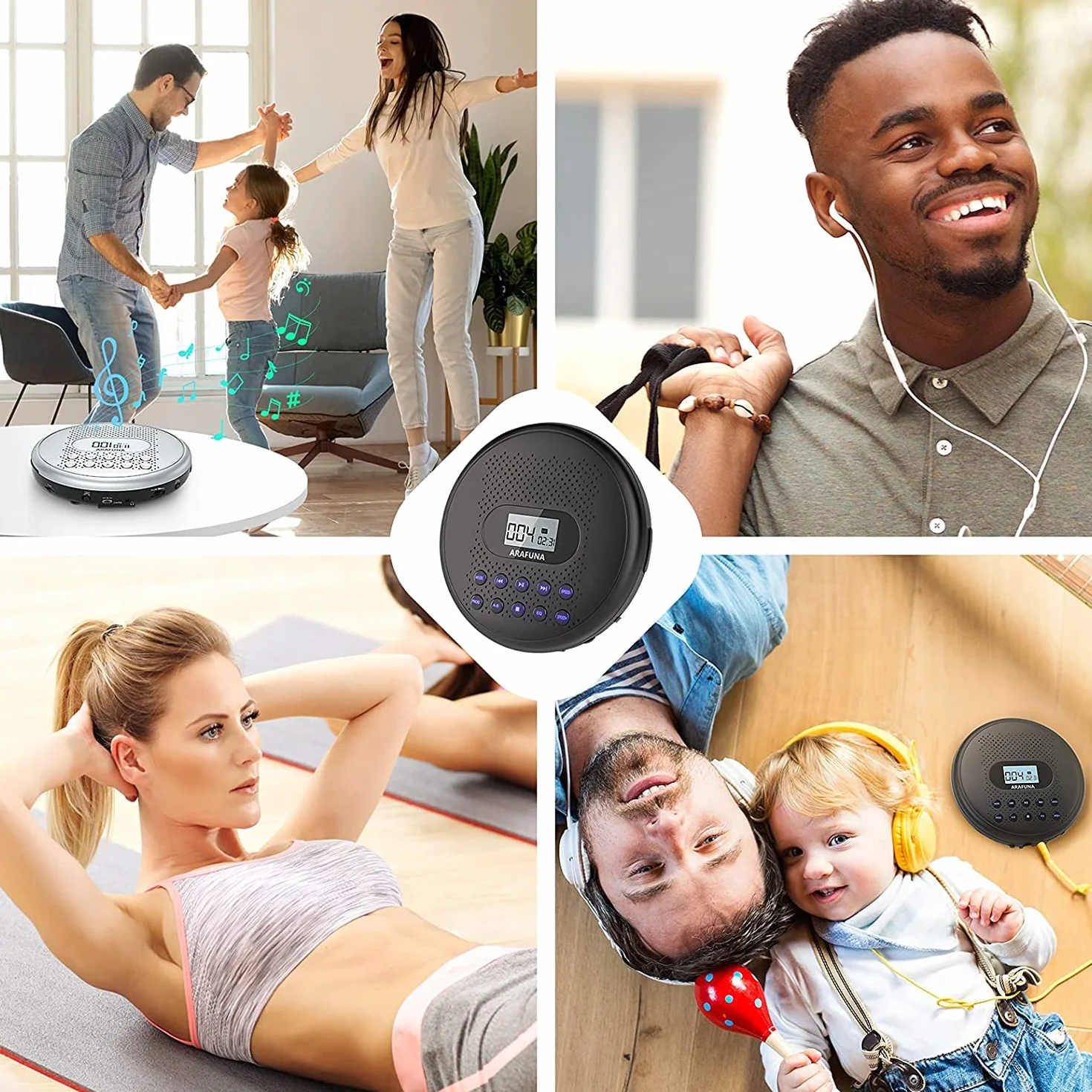 Lecteur CD Portable Arafuna avec Batterie Lithium 1400 mAh, Protection Anti-Saut, Casque et câble AUX
