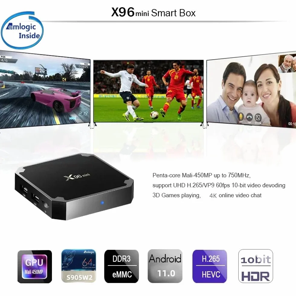X96 Mini Android TV Box 4K 2GB/16GB Quad Core 64 Bits Android 11