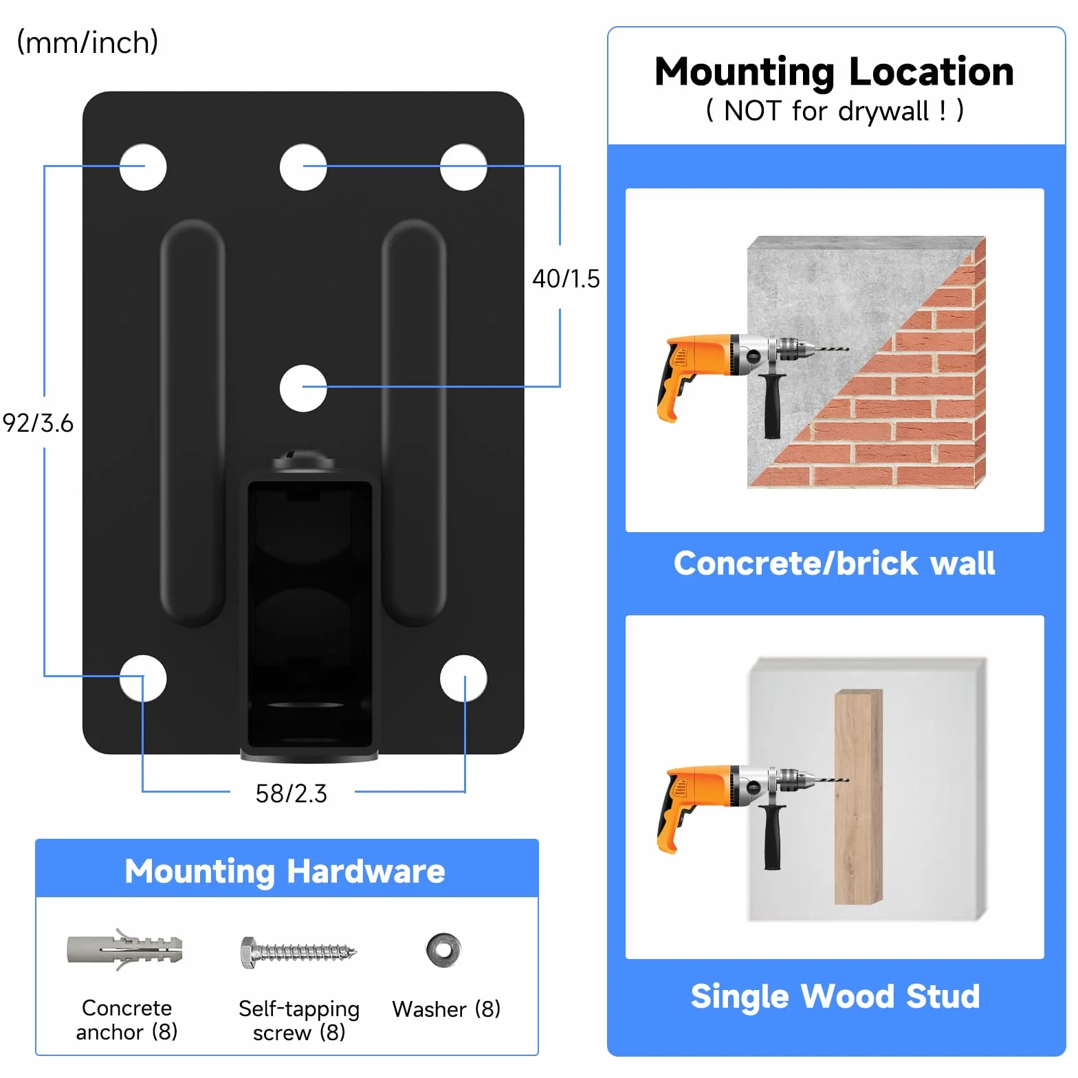 Suptek Support de Montage Mural pour Haut-Parleur Double Serrage jusqu'à 25 kg Noir SPM201