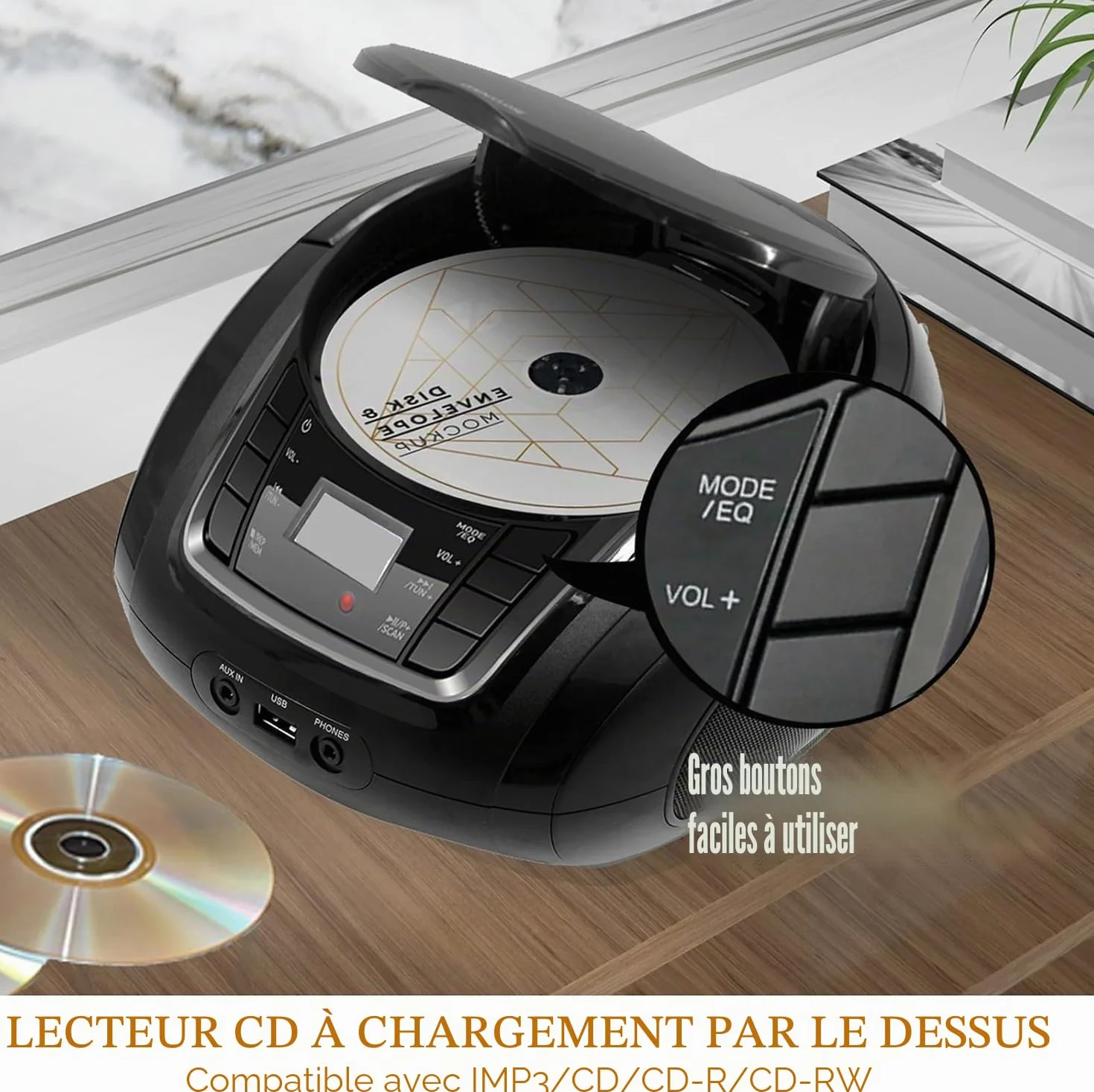 Lecteur CD Bluetooth LP-D03 Radio FM Portable Stéréo MP3 USB AUX