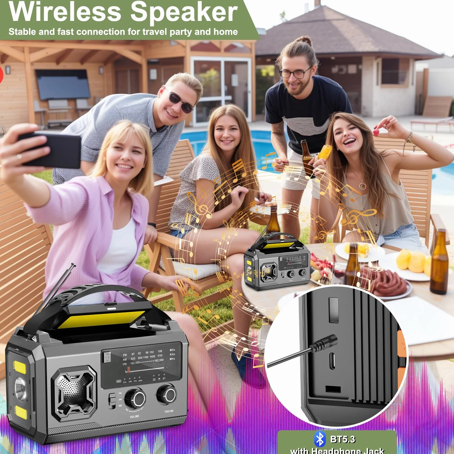 Radio Solaire Dynamo Survie 27000mAh Batterie Rechargeable AM/FM Lampe LED Alarme SOS Camping Randonnée Gris
