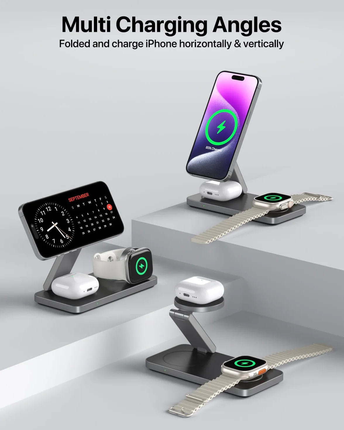 Station de Charge sans Fil Rapide pour iPhone 17 16 15 14 13 12 Pro Max Plus, Apple Watch 9 8 SE 7 6 5 4 3 2, AirPods 2 3 Pro