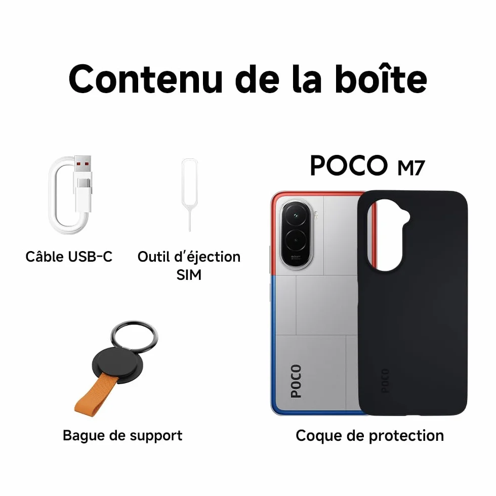 XIAOMI POCO M7 Smartphone 8+256 Go 6,9 Pouces FHD+ 144 Hz Snapdragon 685 Double caméra AI 50 MP 7000 mAh Argent