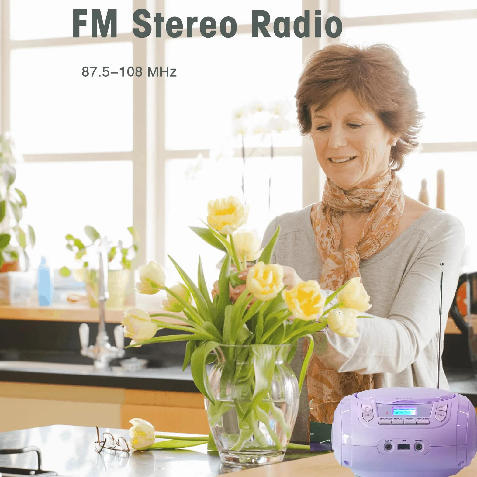 Lecteur CD Portable Boombox Enfants Bluetooth Radio FM MP3 USB AUX Prise Casque Son Stéréo Violet