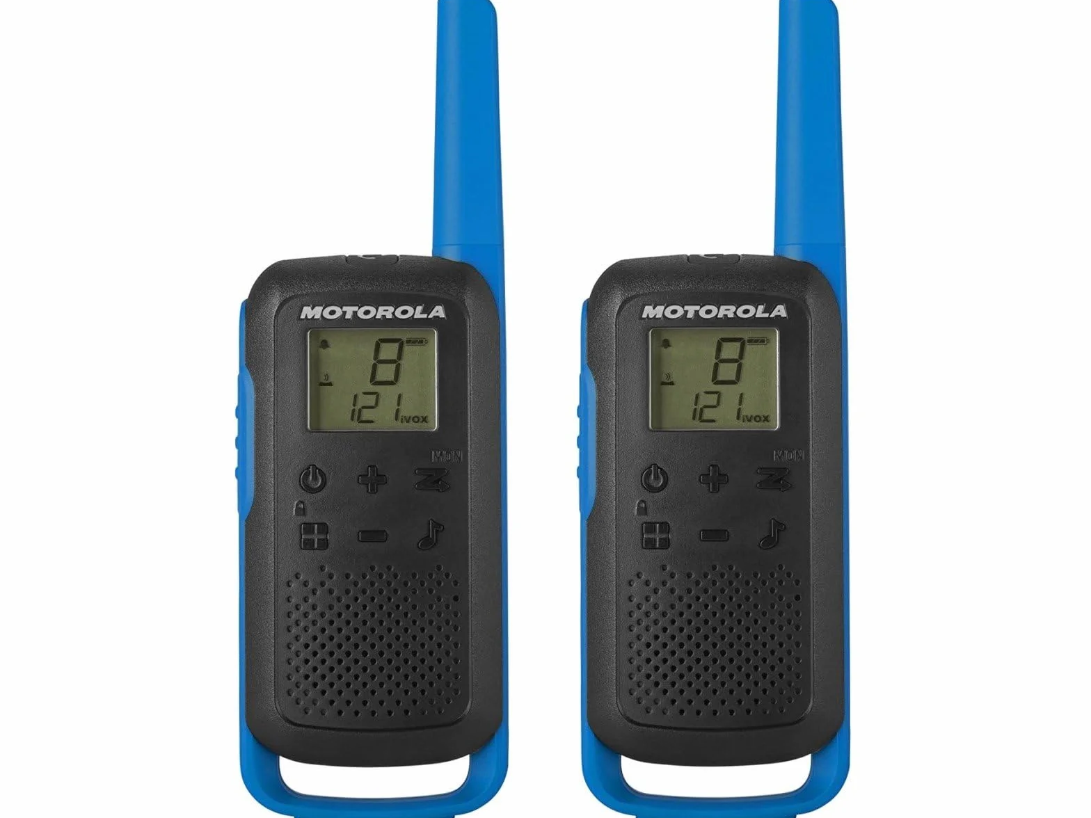 Motorola Solutions T62 PMR Talkie Walkie Talkabout Radio Bande Citoyenne PMR446 16 Canaux 121 Codes Portée 8 Km Bleu Sans Licence Écran LCD